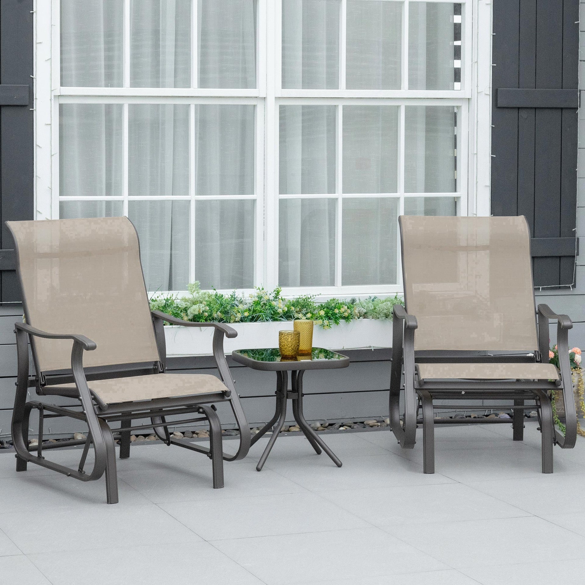 Outsunny Outdoor Gliding Chairs Set Durable Compact for Patio, Bistro Tea Time, Perfect for Couples & Families, Gray