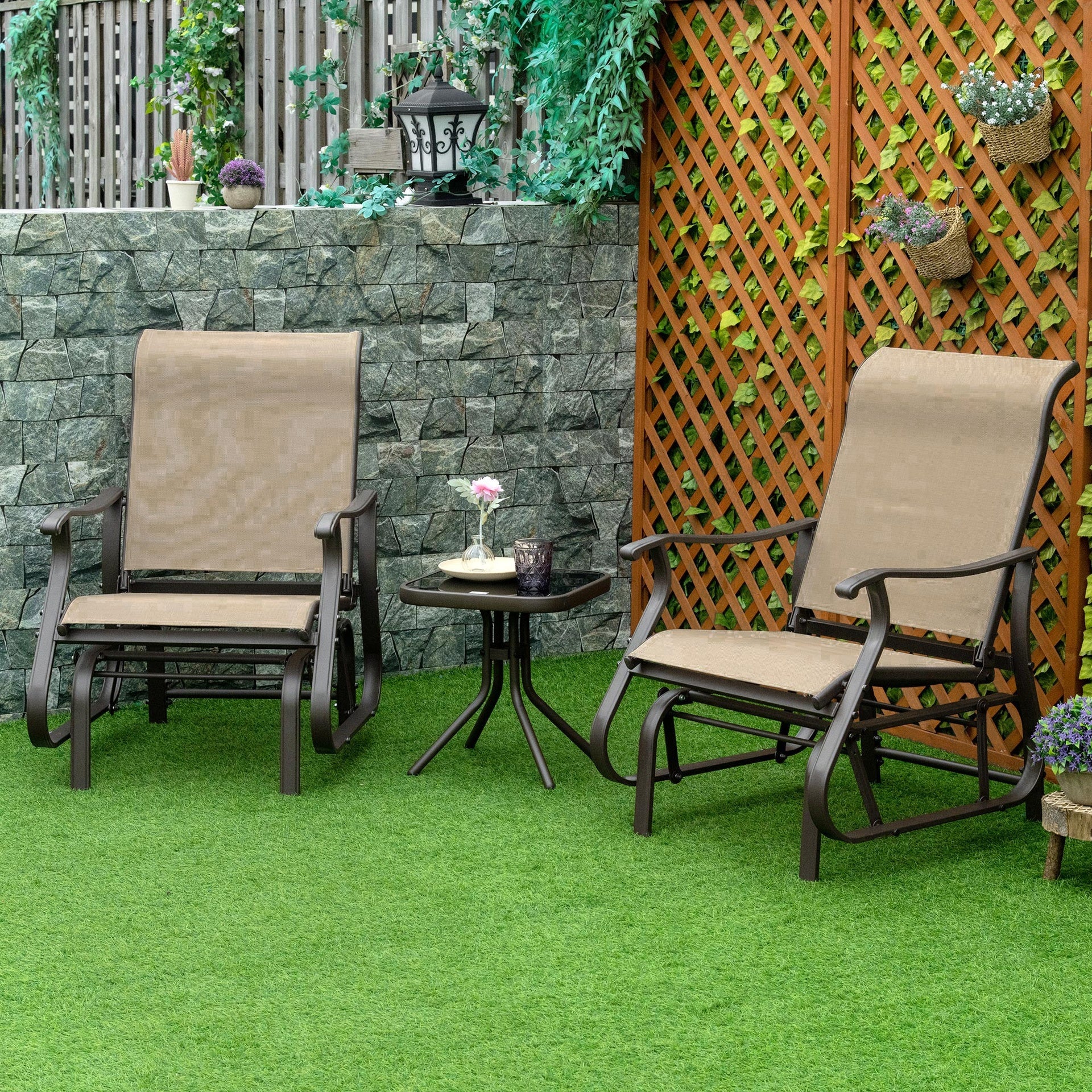 Outsunny Outdoor Gliding Chairs Set Durable Compact for Patio, Bistro Tea Time, Perfect for Couples & Families, Gray