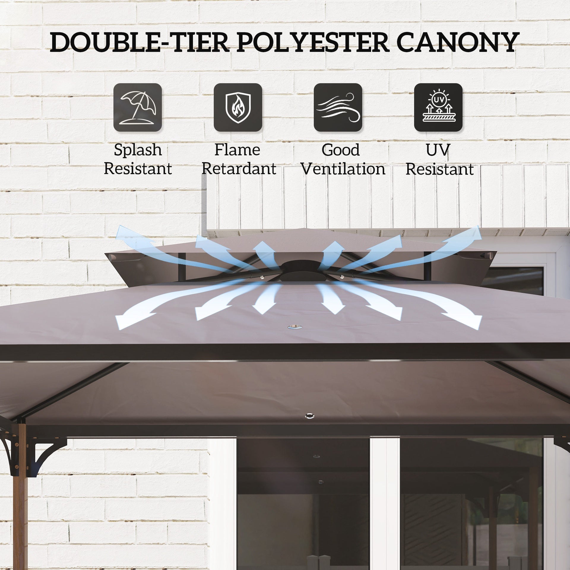 Outsunny 8' x 5' Grill Gazebo, Double Tiered Barbecue Grill Gazebo Shelter with 2 Side Shelves and 10 Hooks for Patio, Garden