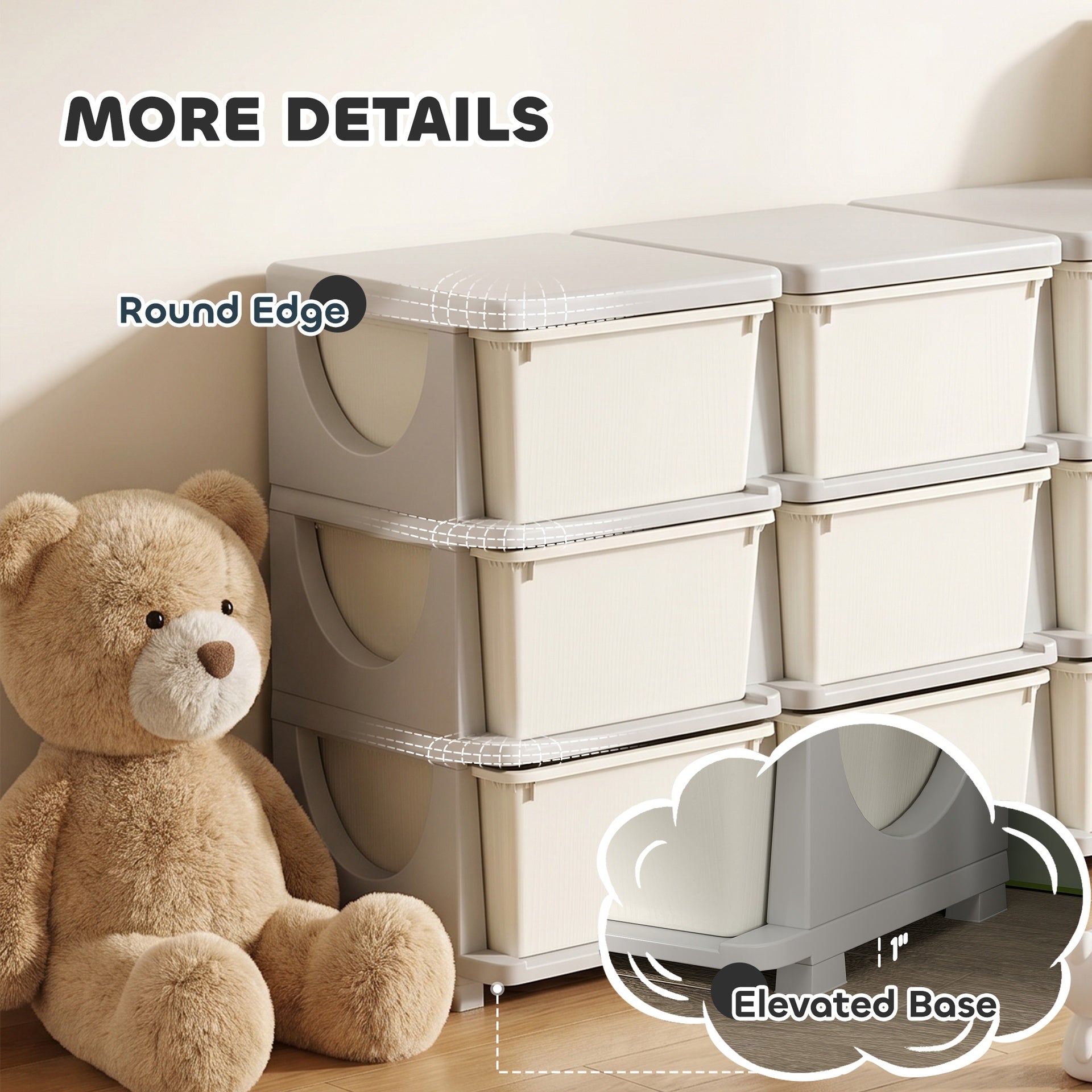 Qaba 29.5" 3 Tier Kids Storage Unit Dresser Tower w/ 9 Drawers, Cream White
