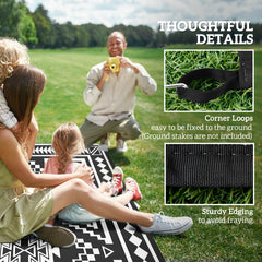 Outsunny Reversible Outdoor Rug, Waterproof Plastic Straw with Carry Bag, 9' x 18', Black & White Square Patchwork