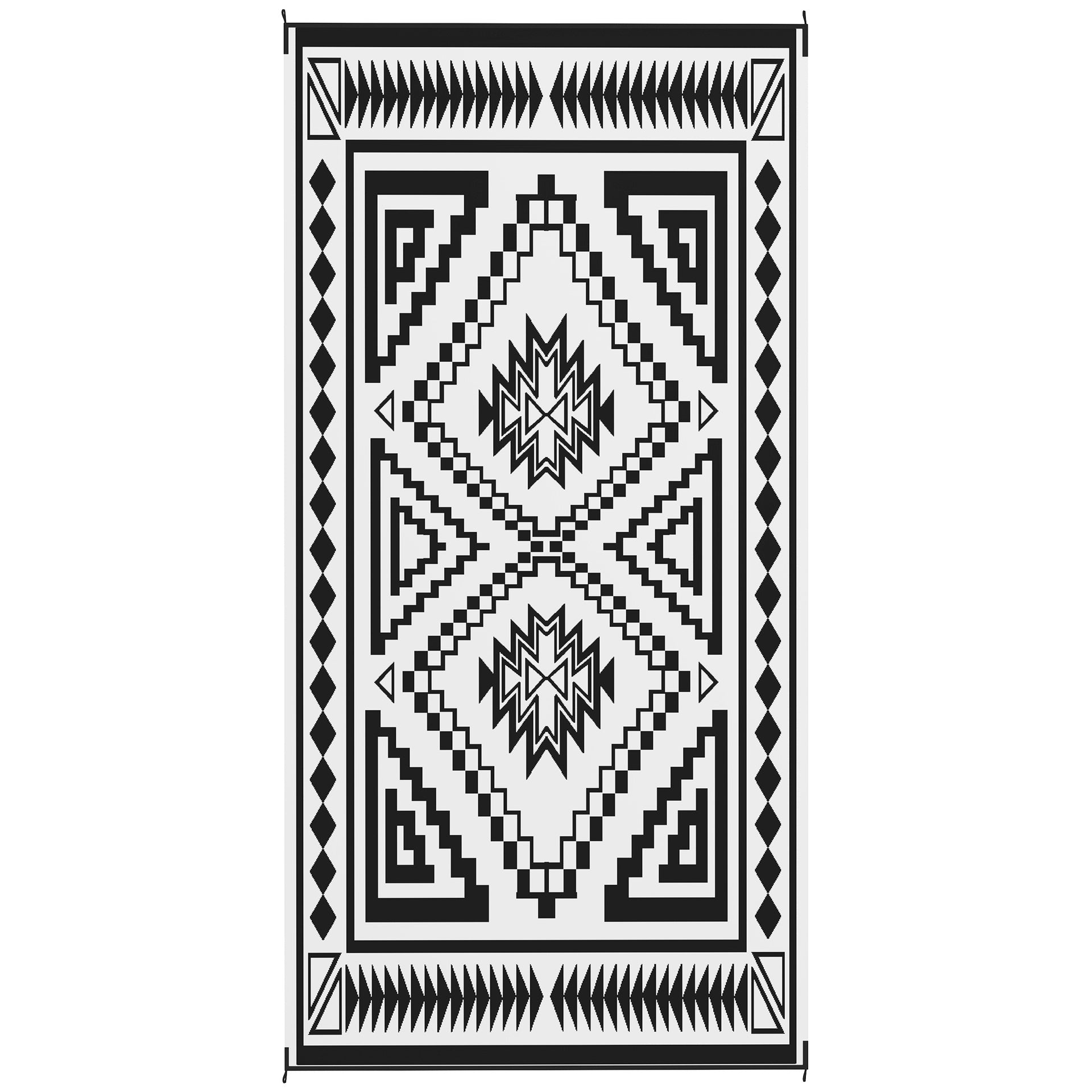 Outsunny Reversible Outdoor Rug, Waterproof Plastic Straw with Carry Bag, 9' x 18', Black & White Square Patchwork