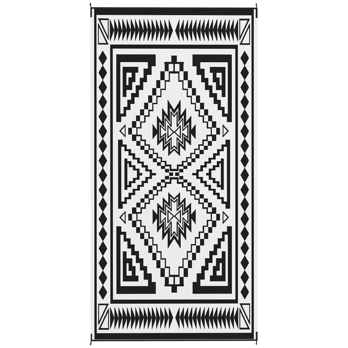 Outsunny Reversible Outdoor Rug, Waterproof Plastic Straw with Carry Bag, 9' x 18', Black & White Square Patchwork