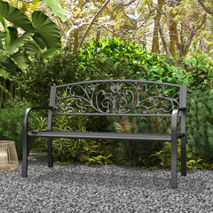 Outsunny 50" Blossoming Pattern Garden Decorative Patio Park Bench with Beautiful Floral Design & Relaxing Comfortable Build