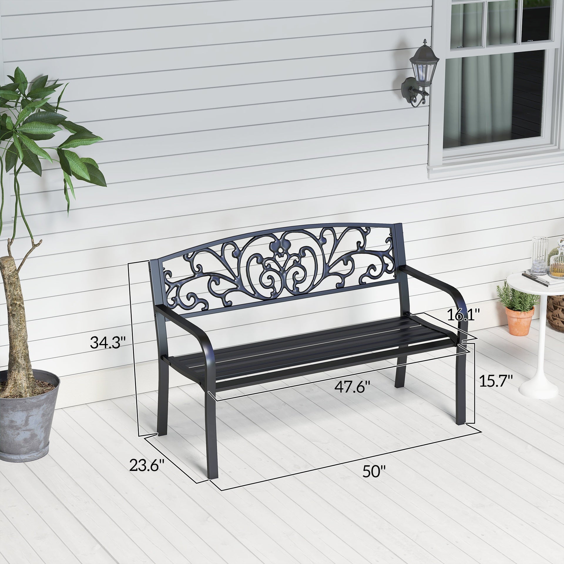 Outsunny 50" Blossoming Pattern Garden Decorative Patio Park Bench with Beautiful Floral Design & Relaxing Comfortable Build