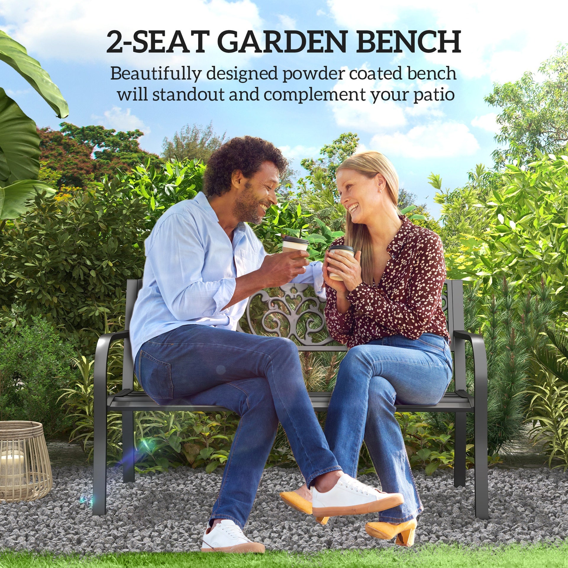 Outsunny 50" Blossoming Pattern Garden Decorative Patio Park Bench with Beautiful Floral Design & Relaxing Comfortable Build