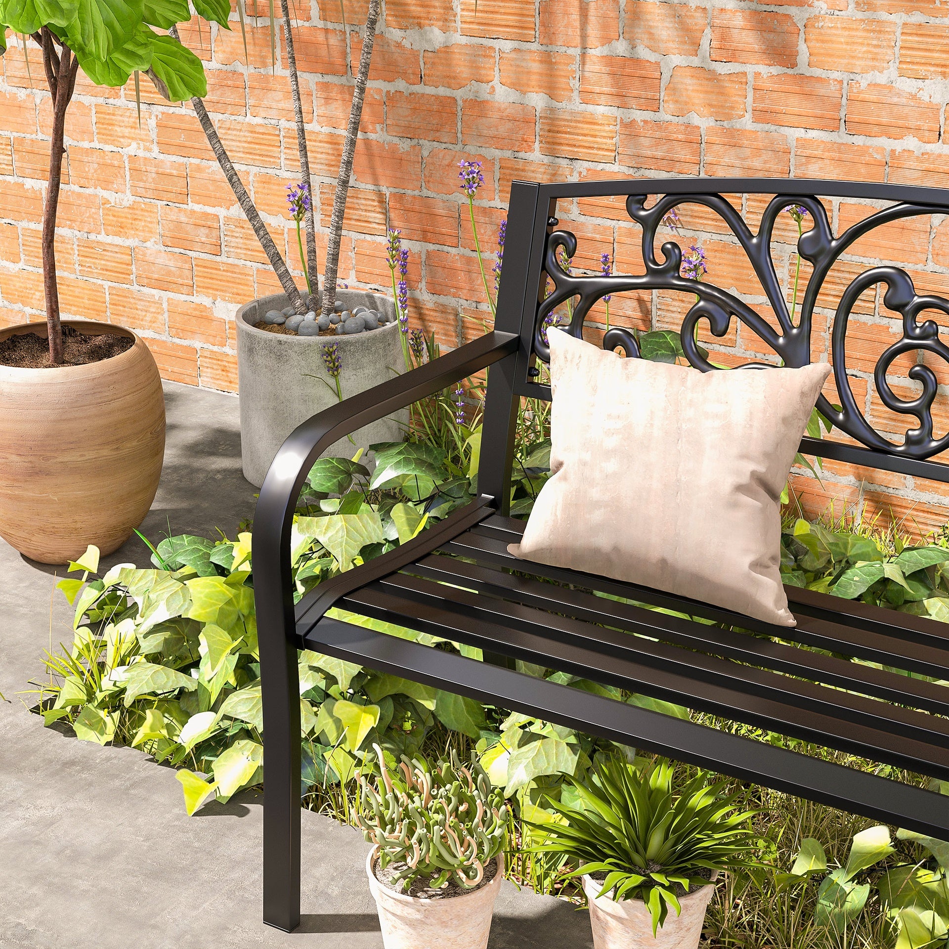 Outsunny 50" Blossoming Pattern Garden Decorative Patio Park Bench with Beautiful Floral Design & Relaxing Comfortable Build