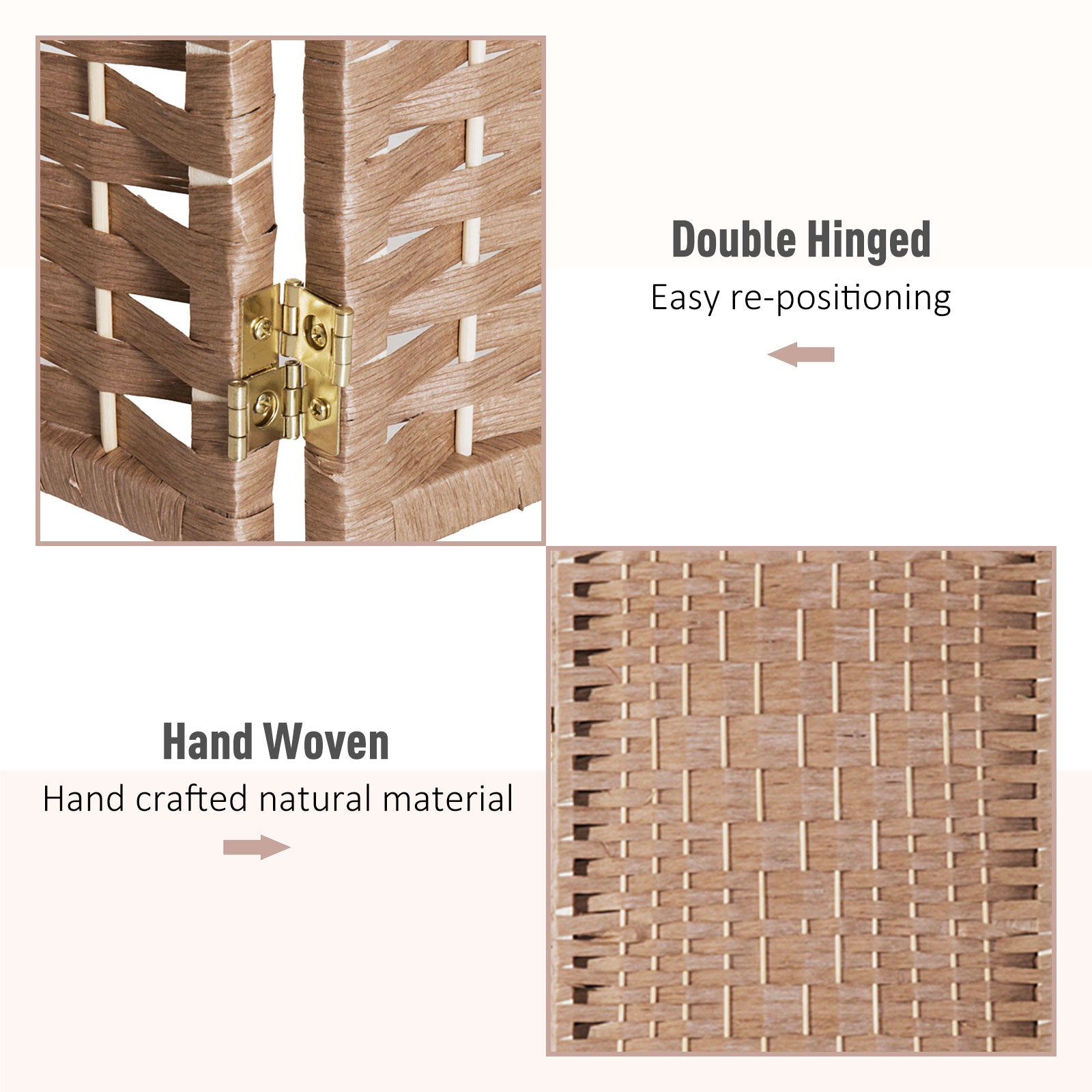 HOMCOM 6' Tall Wicker Weave 3 Panel Room Divider Wall Divider, Natural Wood