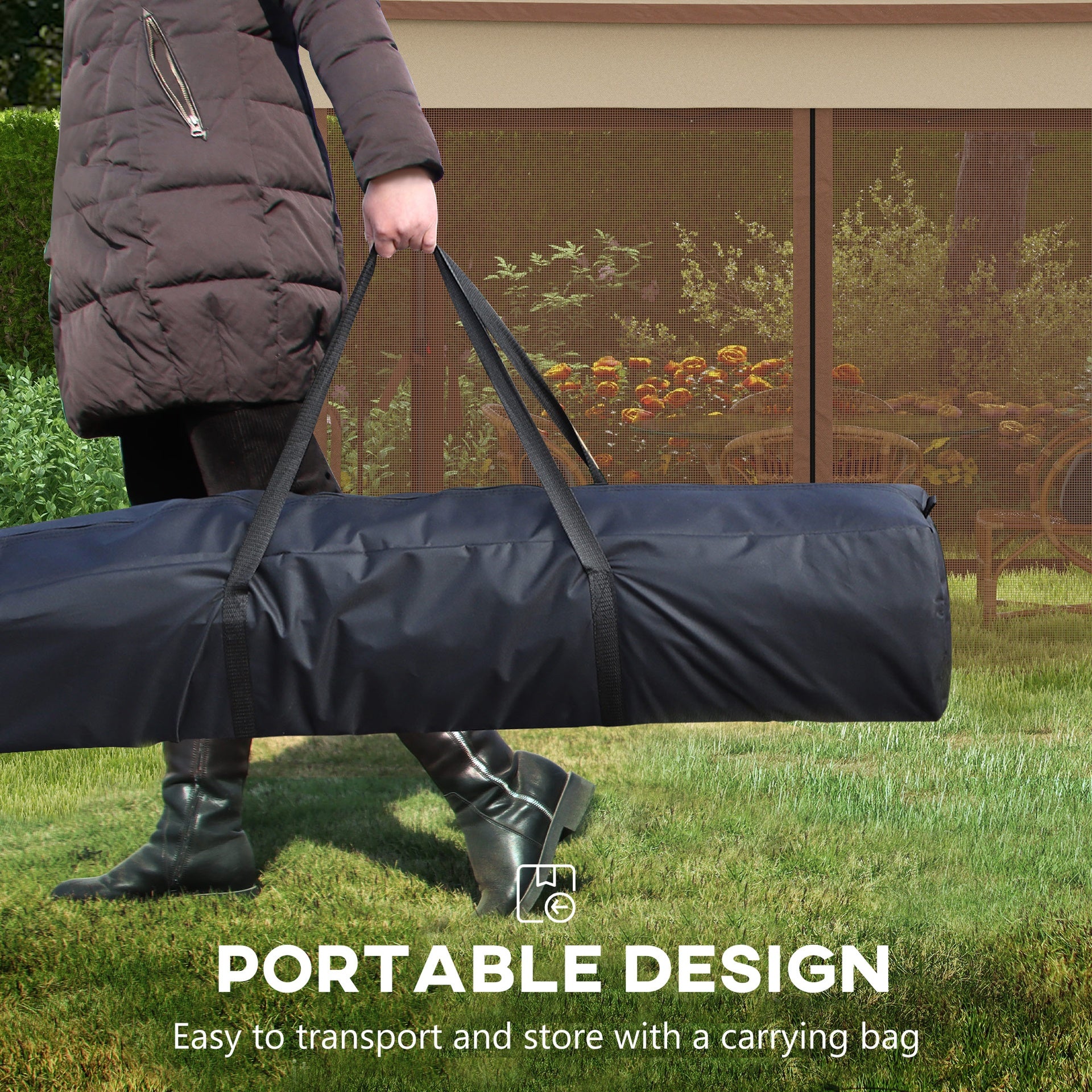 Outsunny Outdoor Patio Pop Up Canopy Gazebo Shelter with Zipper Netting, Carry Bag, 11' x 11', Khaki