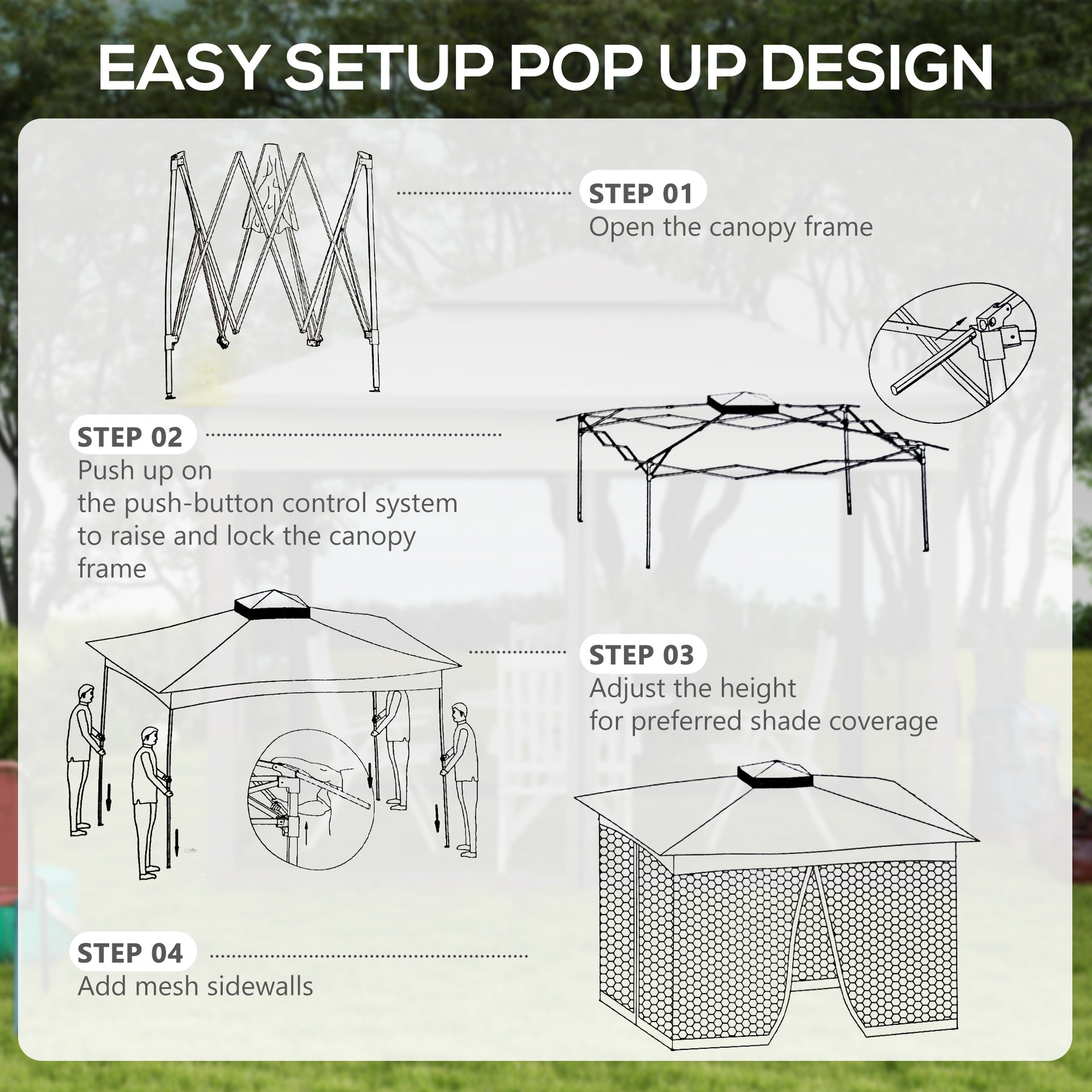 Outsunny Outdoor Patio Pop Up Canopy Gazebo Shelter with Zipper Netting, Carry Bag, 11' x 11', Khaki