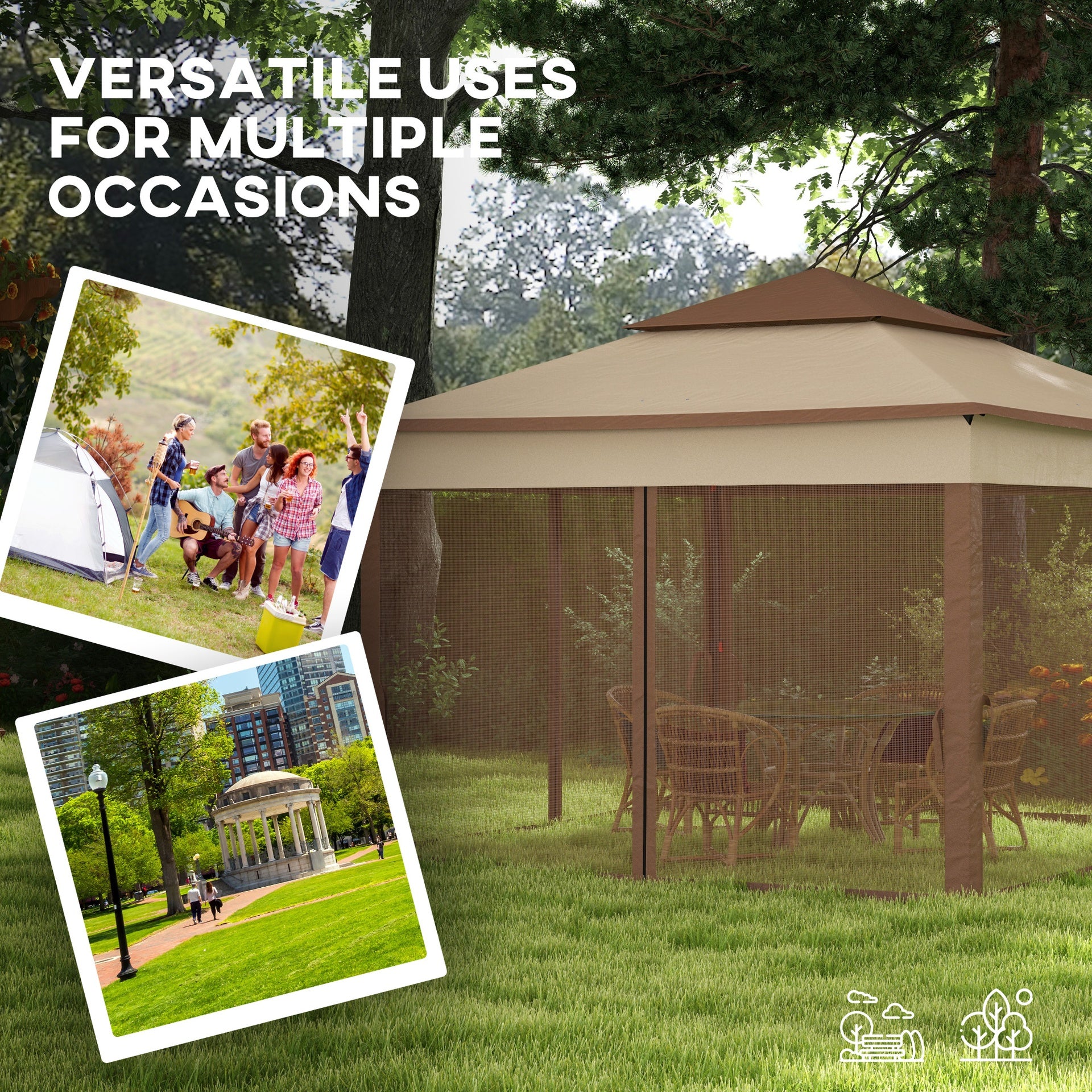Outsunny Outdoor Patio Pop Up Canopy Gazebo Shelter with Zipper Netting, Carry Bag, 11' x 11', Khaki