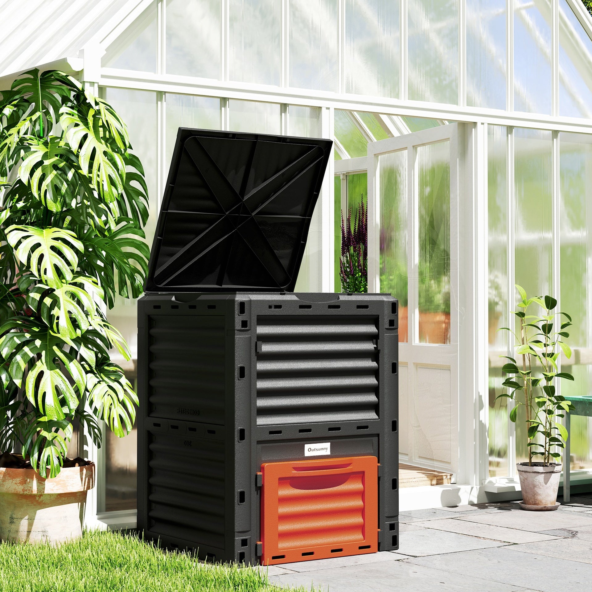 Outsunny Garden Compost Bin 80 Gallon Outdoor Large Capacity Composter Fast Create Fertile Soil Aerating Box, Orange