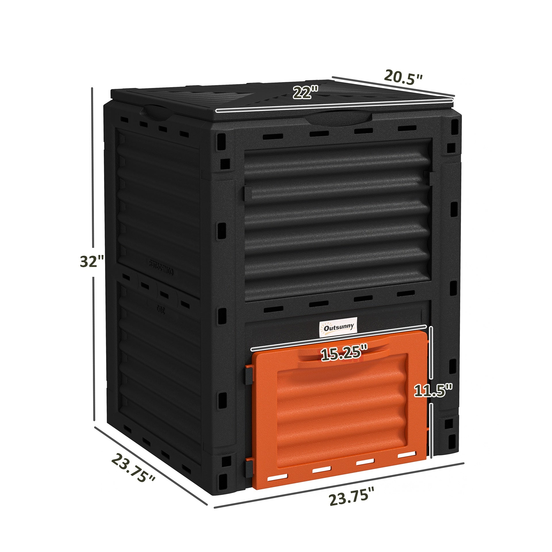 Outsunny Garden Compost Bin 80 Gallon Outdoor Large Capacity Composter Fast Create Fertile Soil Aerating Box, Orange