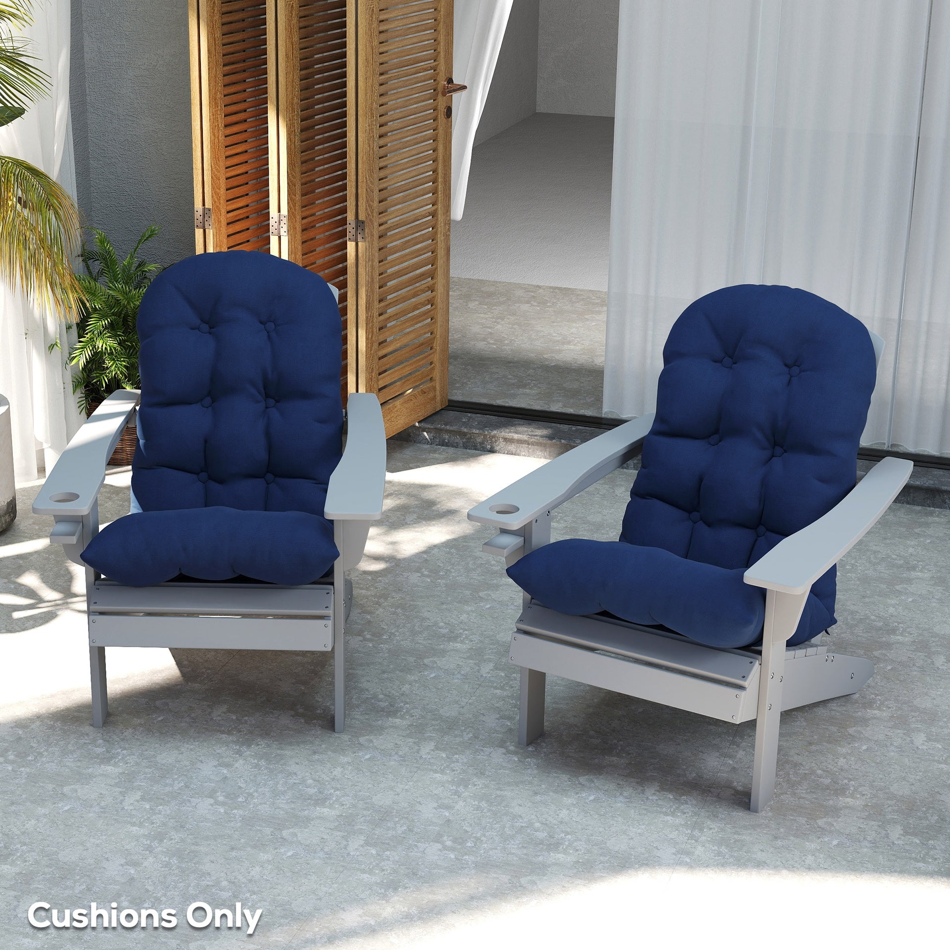 Outsunny Adirondack Chair Cushions Set of 2, Tufted High Back Patio Non-Slip Cushions for Adirondack Chairs, Navy Blue