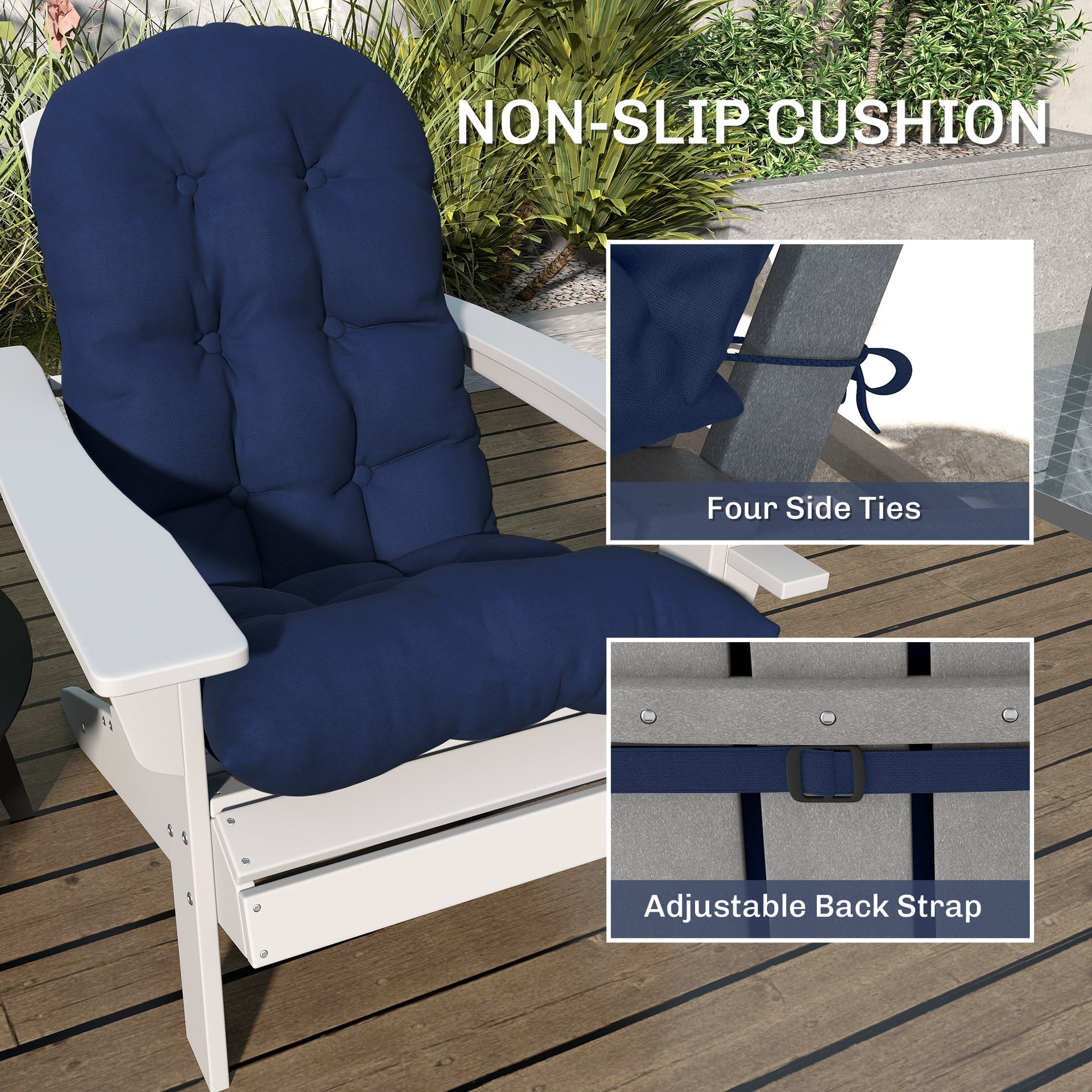 Outsunny Adirondack Chair Cushions Set of 2, Tufted High Back Patio Non-Slip Cushions for Adirondack Chairs, Navy Blue