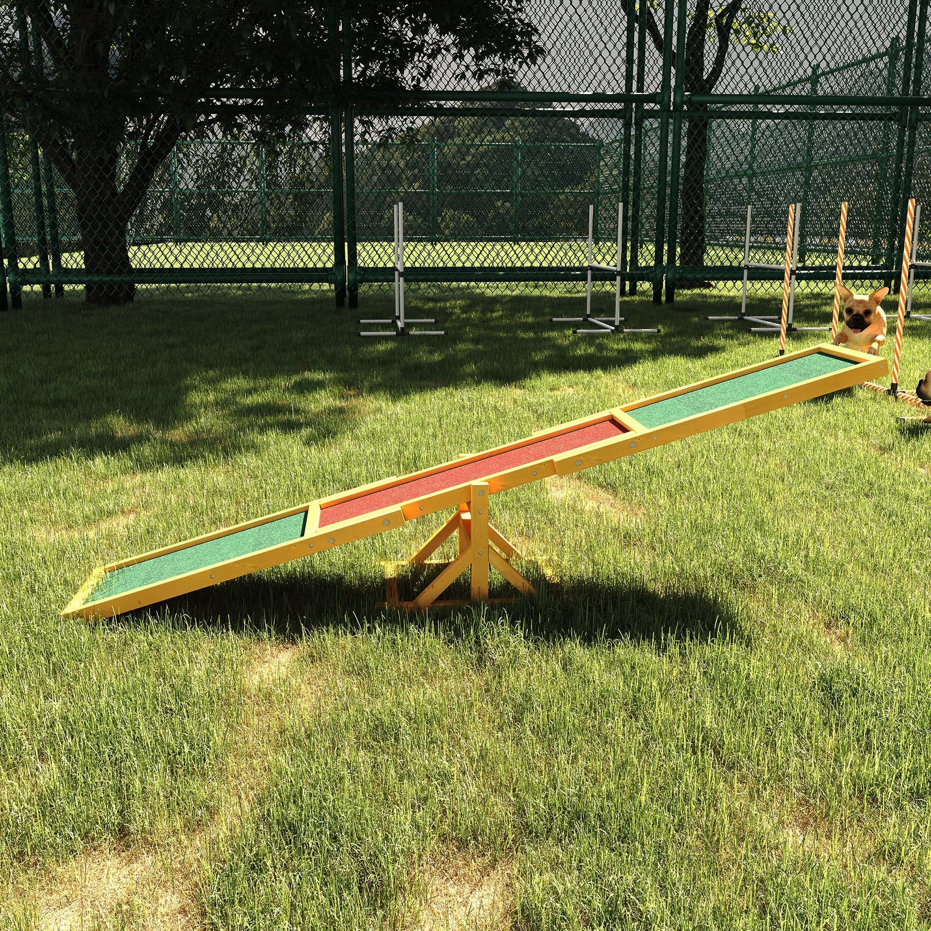 PawHut Wooden Dog Agility Seesaw for Balance Training and Exercise, Platform Equipment Run Game Toy, Weather Resistant Pet Supplies, for Outdoor Backyard, 71" L x 12" W x 12" H, Natural
