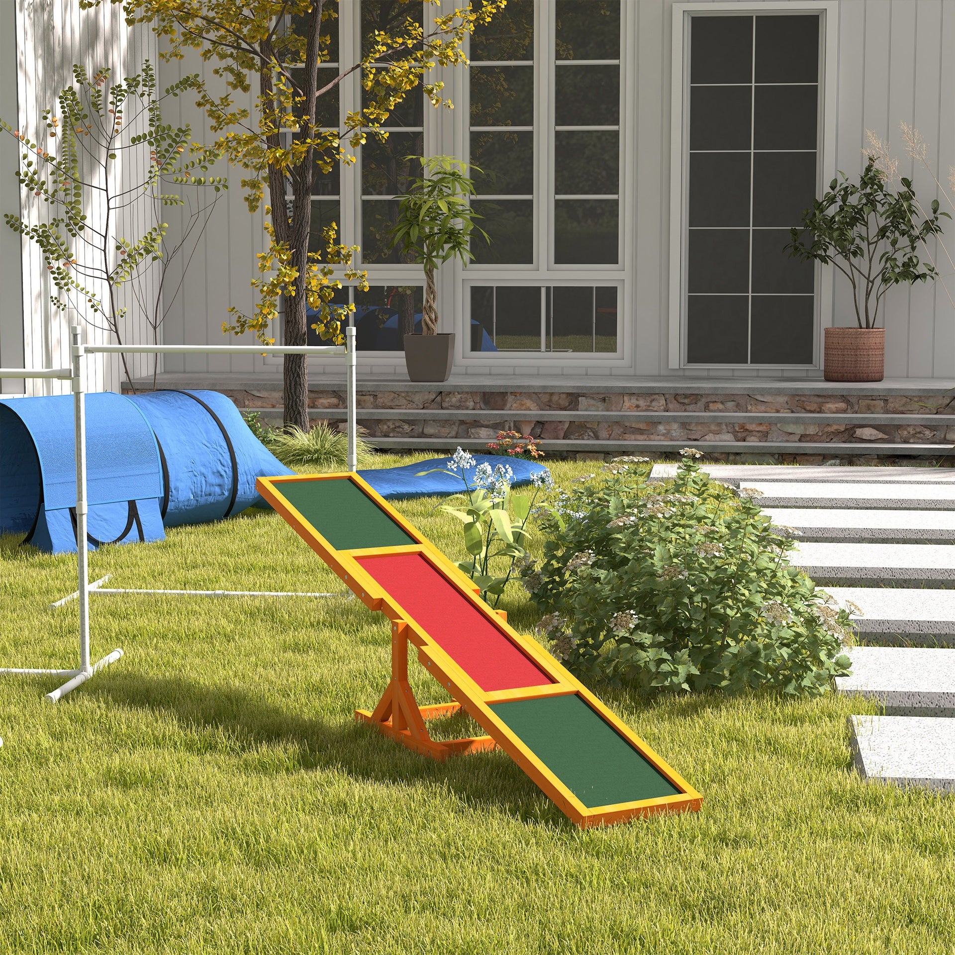 PawHut Wooden Dog Agility Seesaw for Balance Training and Exercise, Platform Equipment Run Game Toy, Weather Resistant Pet Supplies, for Outdoor Backyard, 71" L x 12" W x 12" H, Natural