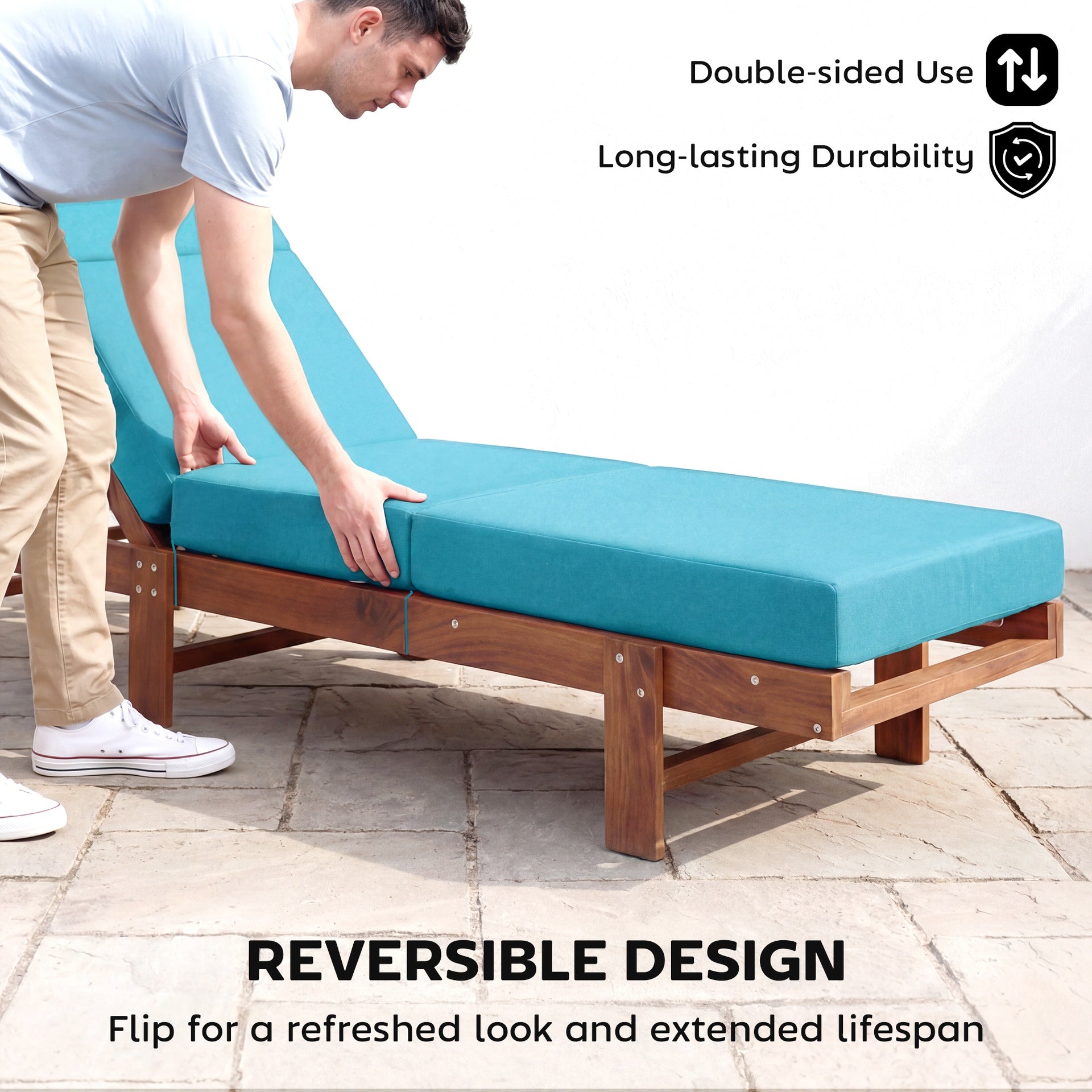Outsunny Chaise Lounge Cushion, 4" Thick Outdoor Lounge Chair Cushion with Ties for Patio, 21" x 72", Blue