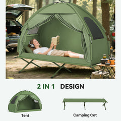 Outsunny Camping Tent Cot, Single Person Folding Cot Combo, Off-Ground Tent, Covered Outdoor Bed with Carry Bag for Hiking, Camping
