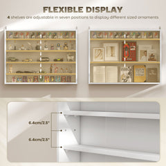 HOMCOM 5-Tier Display Cabinet, Wall-Mounted Display Case with 2 Glass Doors and Adjustable Shelves, White