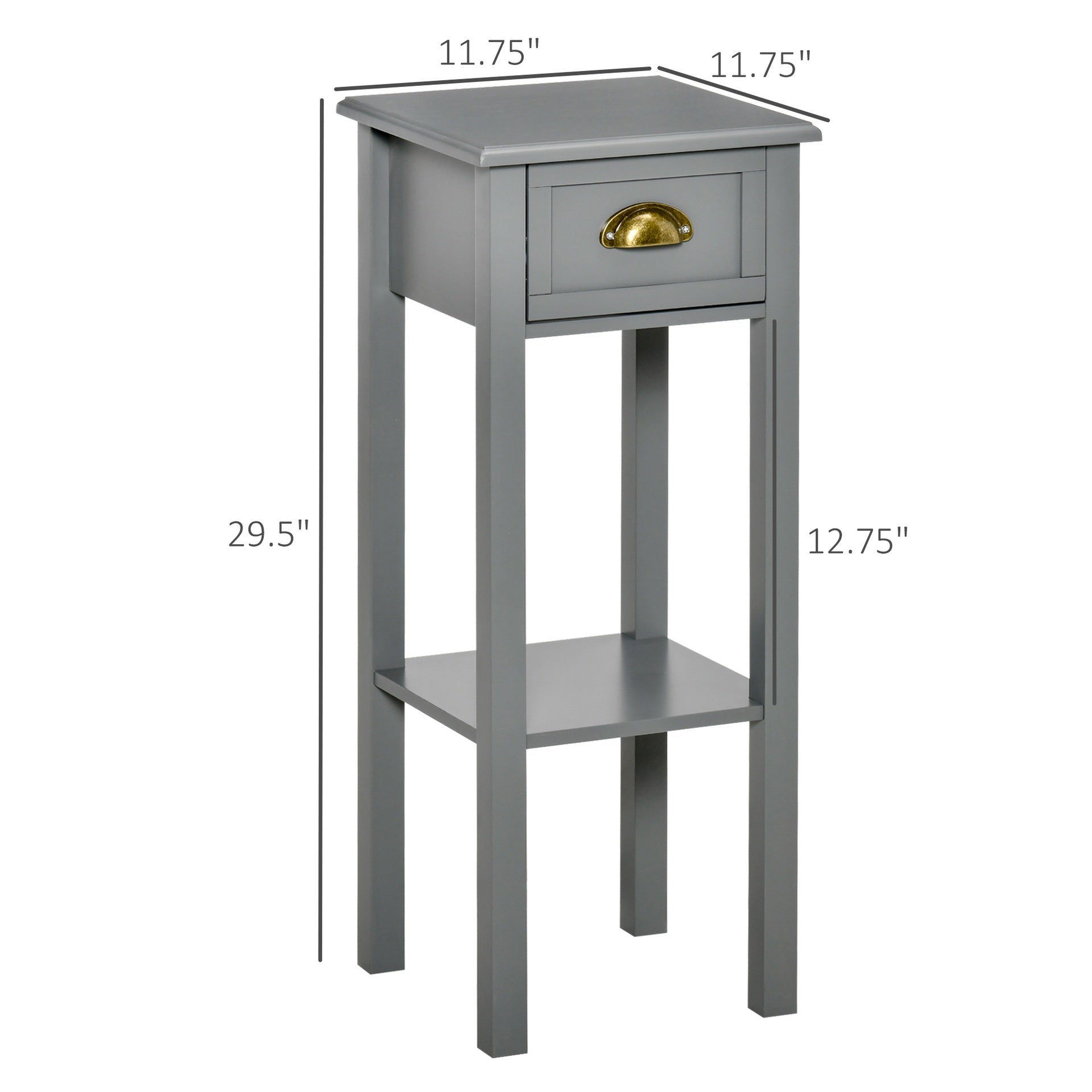 HOMCOM 2-Tier Tall Side Table, Nightstand End Table w/ Drawer & Bottom Shelf for Living Room, Bedroom, Gray