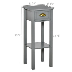 HOMCOM 2-Tier Tall Side Table, Nightstand End Table w/ Drawer & Bottom Shelf for Living Room, Bedroom, Gray