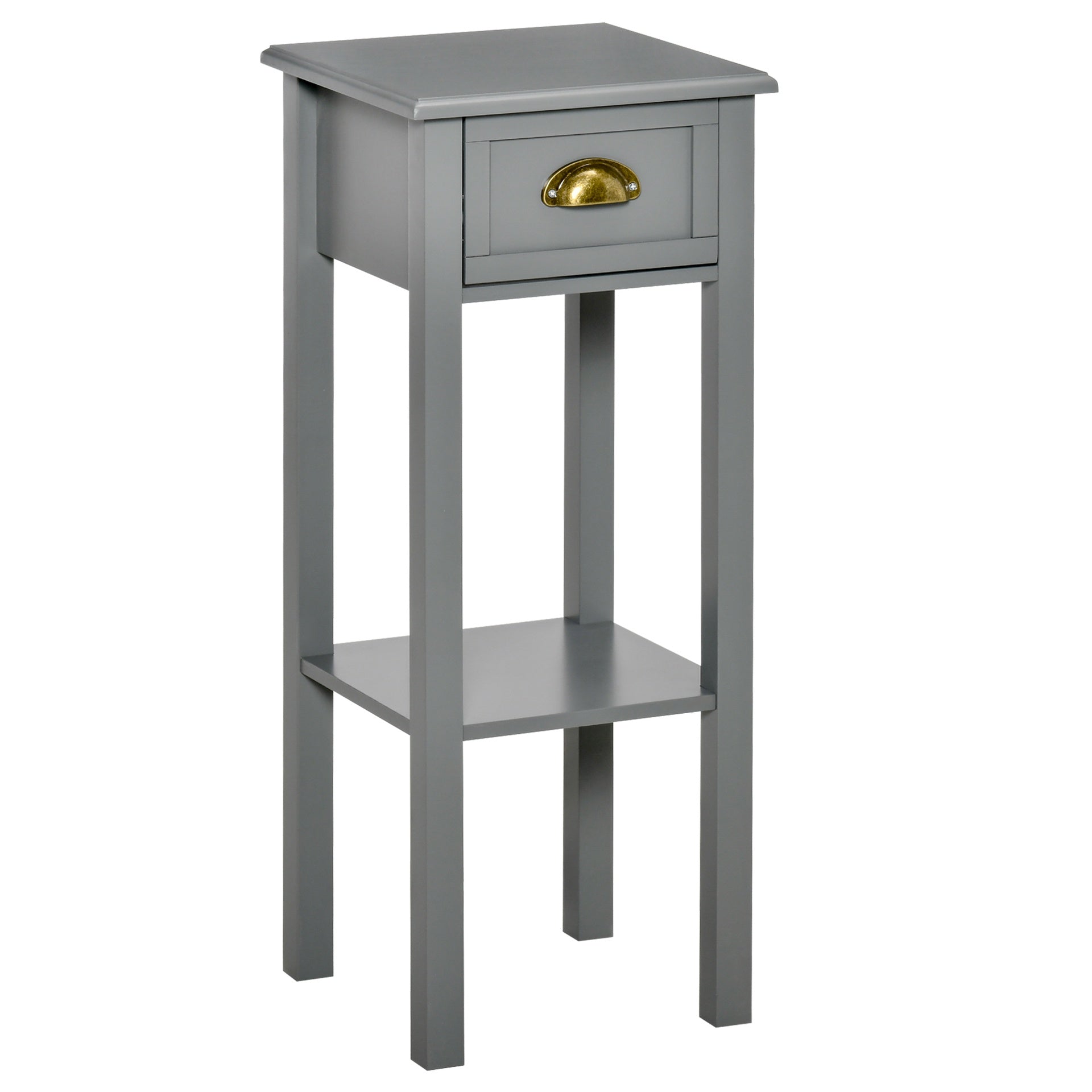 HOMCOM 2-Tier Tall Side Table, Nightstand End Table w/ Drawer & Bottom Shelf for Living Room, Bedroom, Gray
