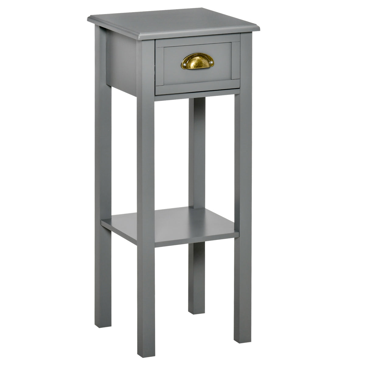 HOMCOM 2-Tier Tall Side Table, Nightstand End Table w/ Drawer & Bottom Shelf for Living Room, Bedroom, Gray