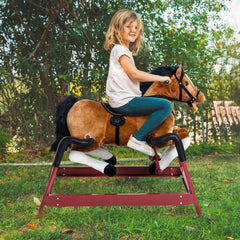 Qaba Durable Kids Plush Spring Rocking Horse, Ride On Rocking Horse with Realistic Sounds, Brown