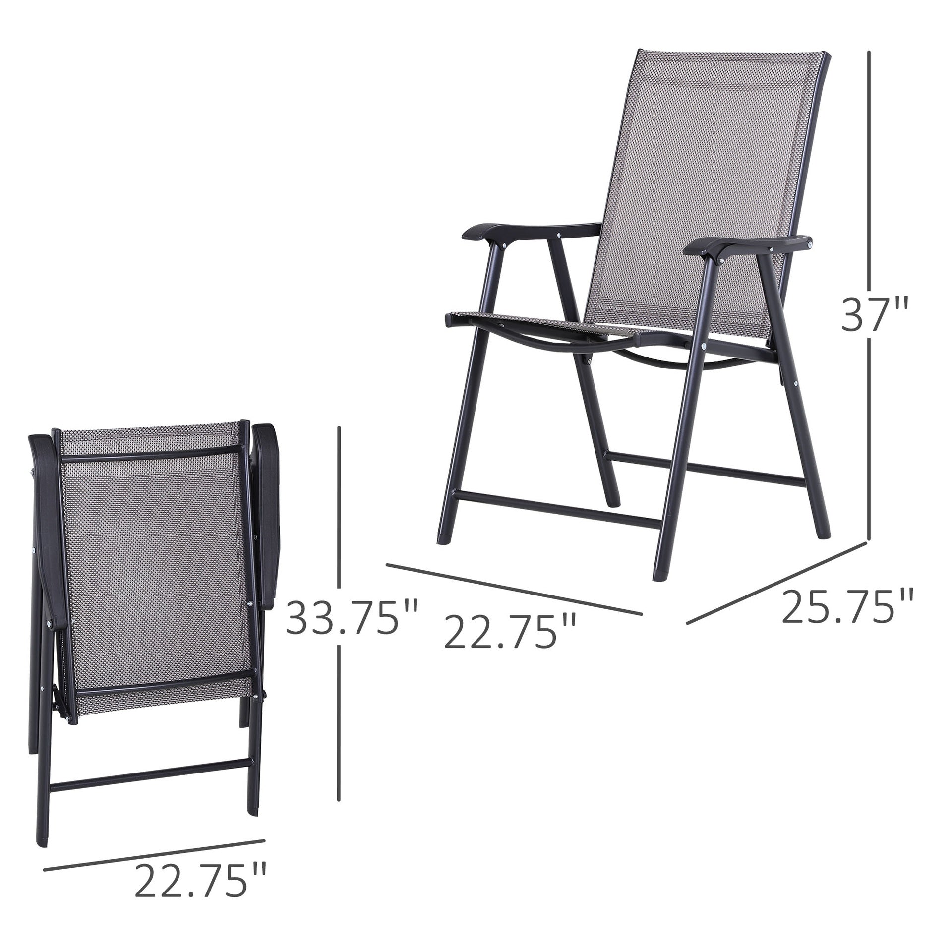 Outsunny Set of 2 Outdoor Folding Chairs, Stackable Patio Dining Chairs with Armrests, Metal Frame, Gray