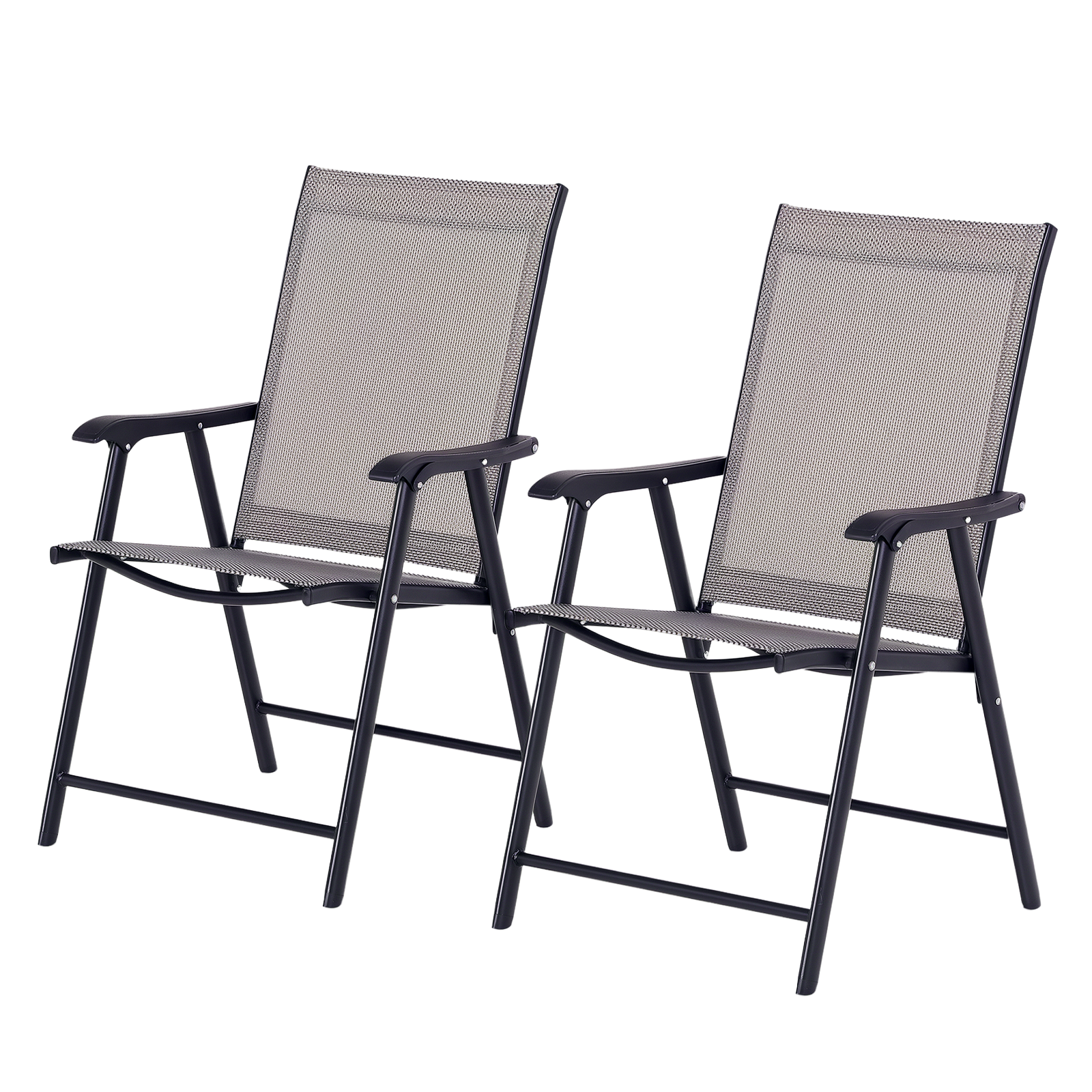 Outsunny Set of 2 Outdoor Folding Chairs, Stackable Patio Dining Chairs with Armrests, Metal Frame, Gray