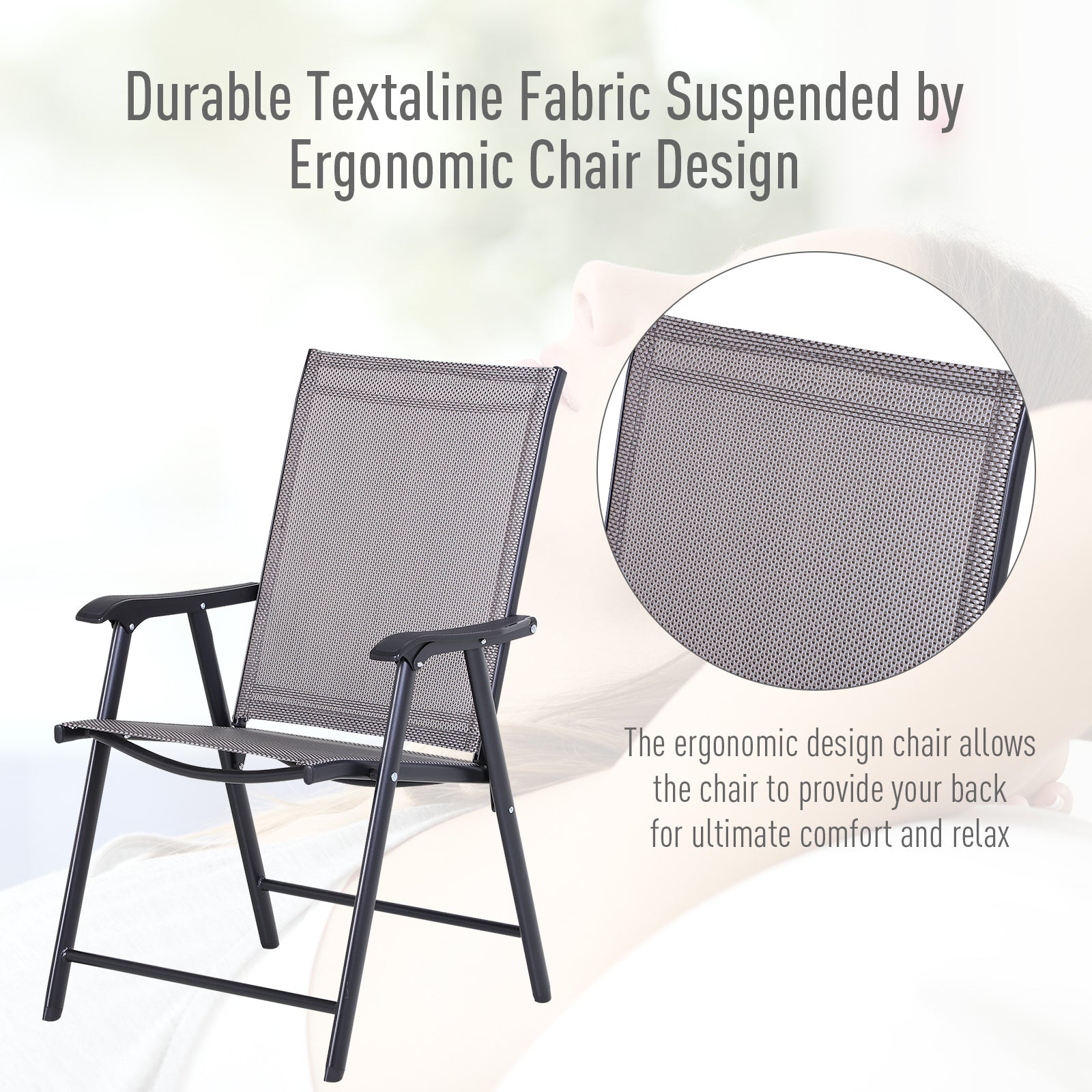 Outsunny Set of 2 Outdoor Folding Chairs, Stackable Patio Dining Chairs with Armrests, Metal Frame, Gray