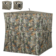 Outsunny Hunting Blind for 2 Person, See Through Pop Up Blind with 270-Degree View, Windows for Deer Hunting, Camouflage
