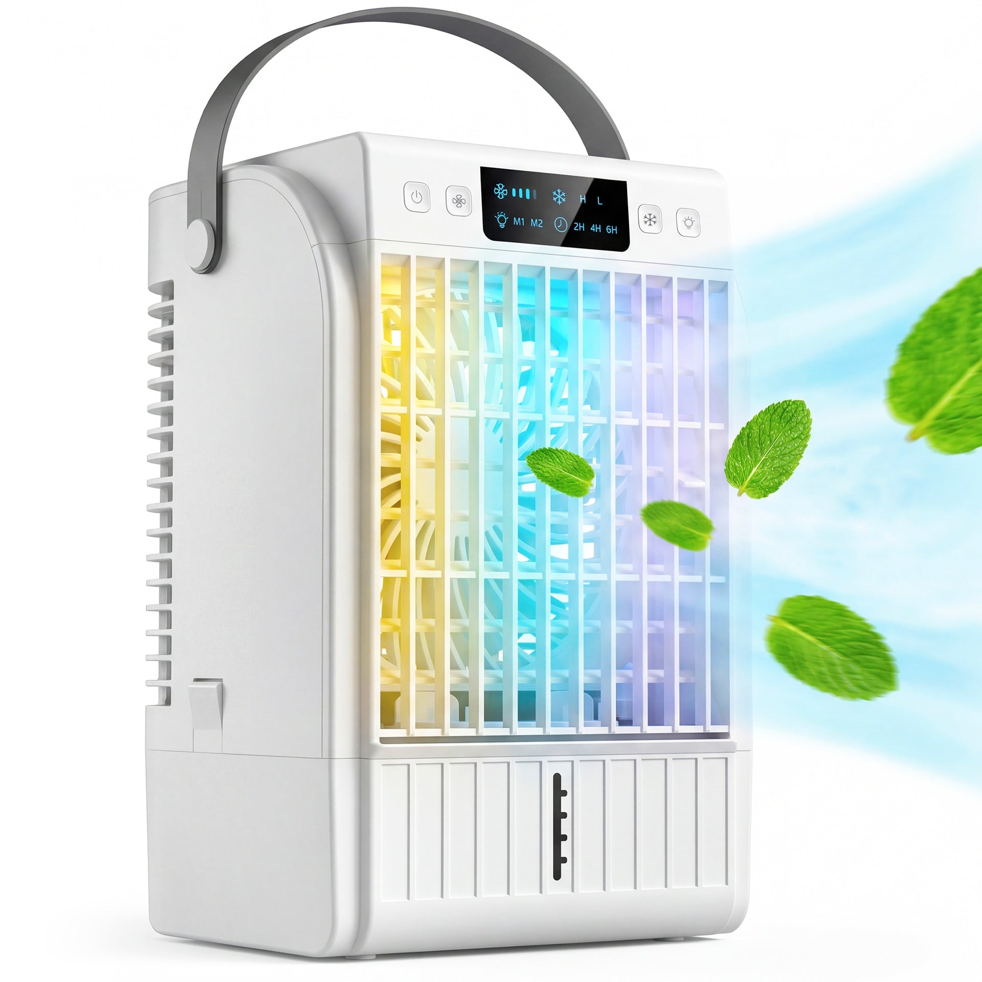 HOMCOM Portable Air Conditioner, 4-in-1 Mini Air Cooler with 4 Wind Speed, 2 Mist Mode, RGB 7 LED Light