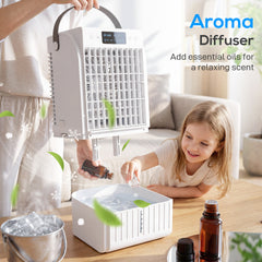 HOMCOM Portable Air Conditioner, 4-in-1 Mini Air Cooler with 4 Wind Speed, 2 Mist Mode, RGB 7 LED Light