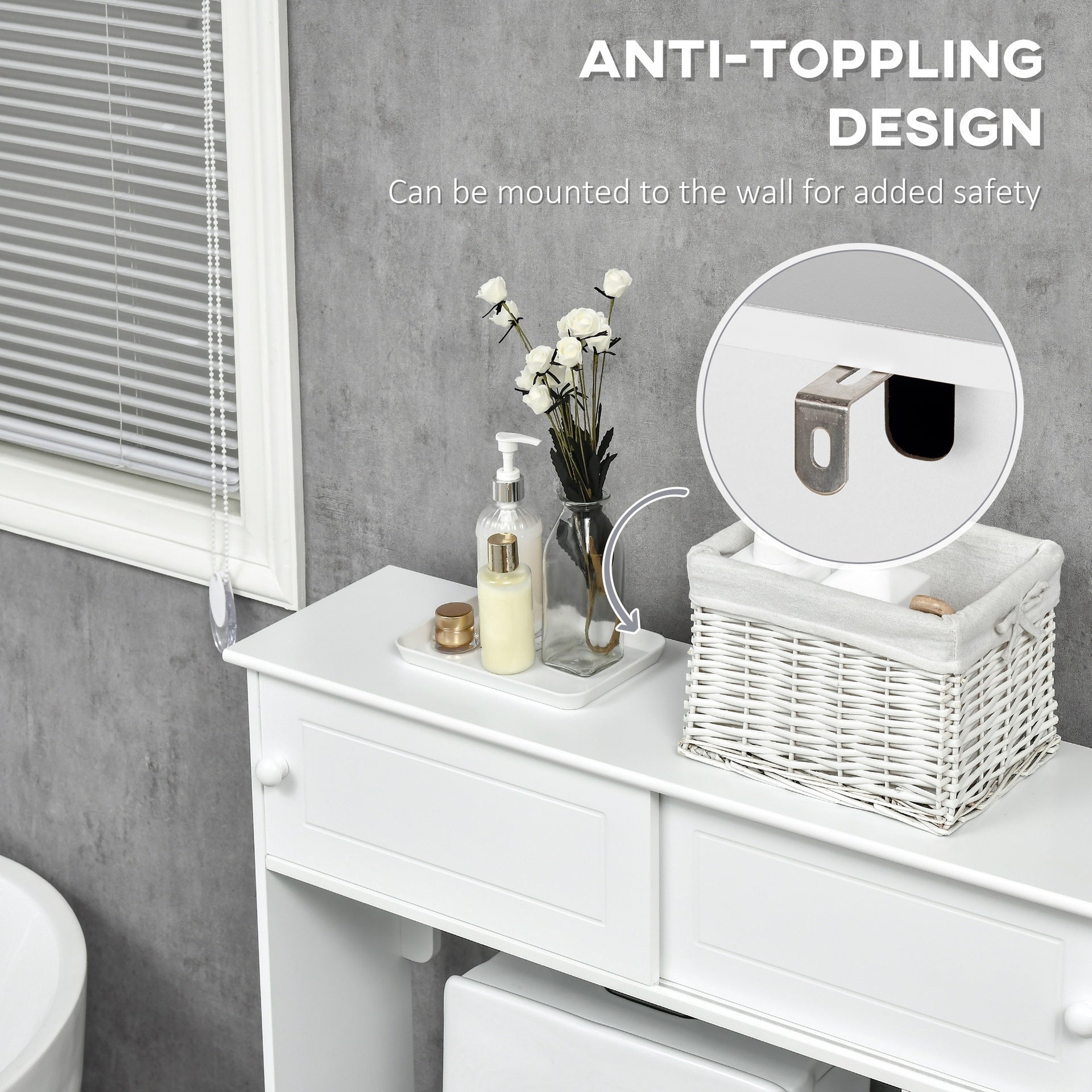 HOMCOM Over The Toilet Bathroom Cabinet, Freestanding Bathroom Storage Organizer with Adjustable Shelves, Toilet Rack, White
