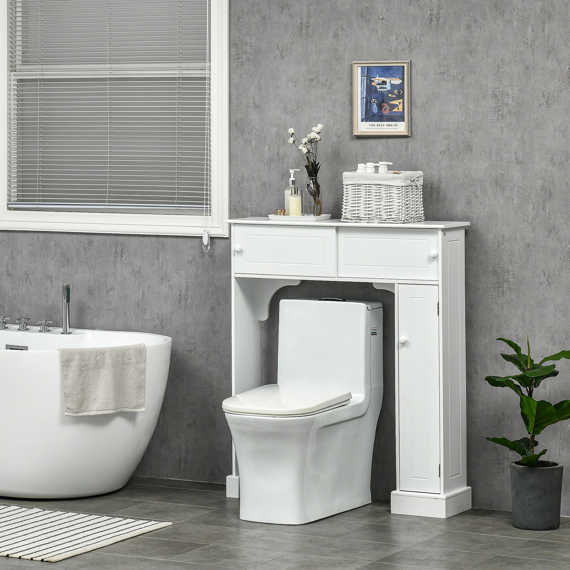 HOMCOM Over The Toilet Bathroom Cabinet, Freestanding Bathroom Storage Organizer with Adjustable Shelves, Toilet Rack, White