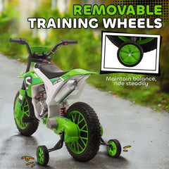 Aosom 12V Kids Motorcycle w/ Treaded Tires, 5mph Top Speed Electric Bike for Kids, Ride On Motorcycle w/ Training Wheels, Battery Charger, Spring Suspension, Green