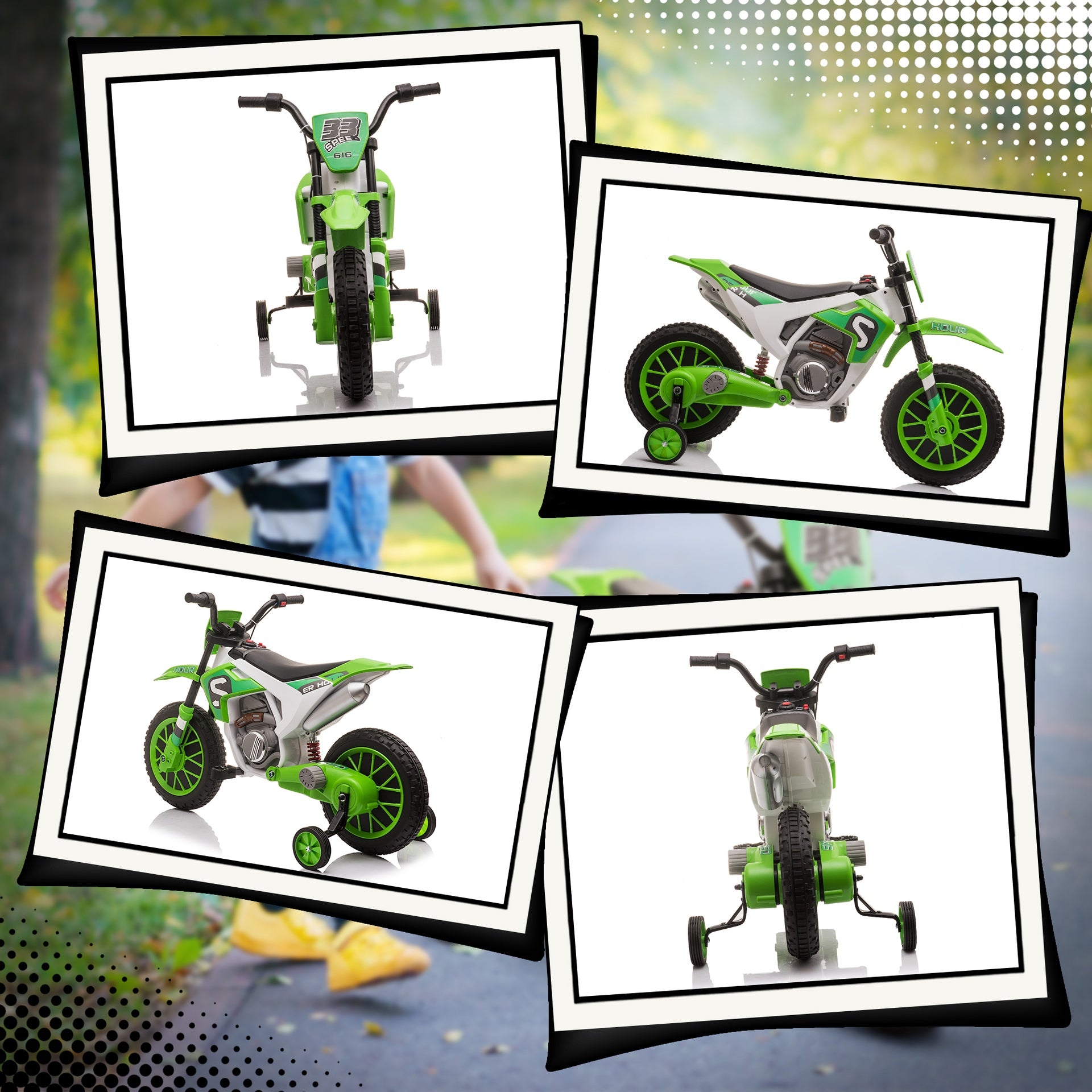 Aosom 12V Kids Motorcycle w/ Treaded Tires, 5mph Top Speed Electric Bike for Kids, Ride On Motorcycle w/ Training Wheels, Battery Charger, Spring Suspension, Green