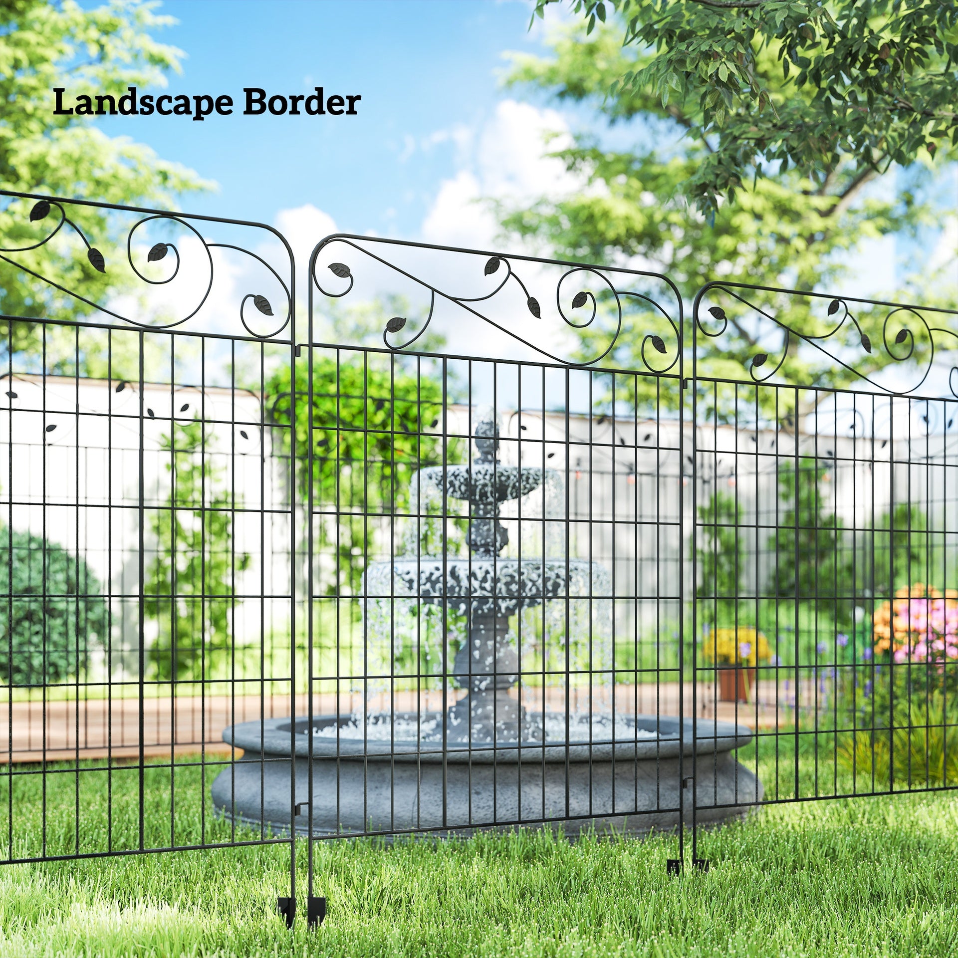 Outsunny Garden Fence, 4 Pack Steel Fence Panels, 11.5' L x 43" H, Rust-Resistant Decorative Border Flower Edging for Yard, Landscape, Patio, Outdoor Decor, Square Vines