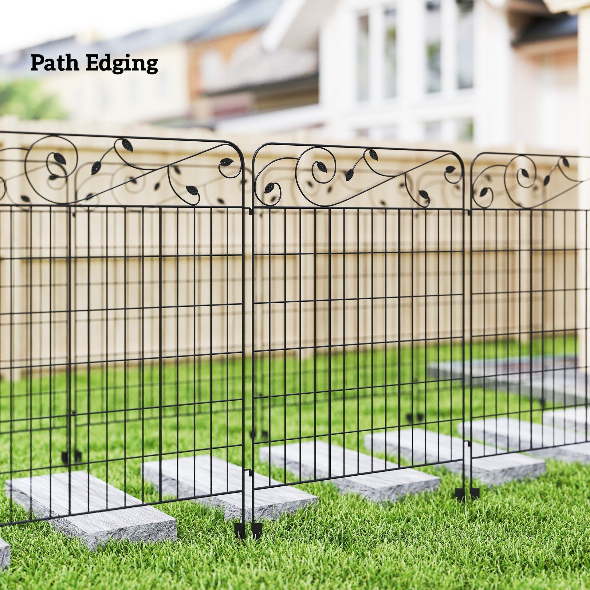 Outsunny Garden Fence, 4 Pack Steel Fence Panels, 11.5' L x 43" H, Rust-Resistant Decorative Border Flower Edging for Yard, Landscape, Patio, Outdoor Decor, Square Vines
