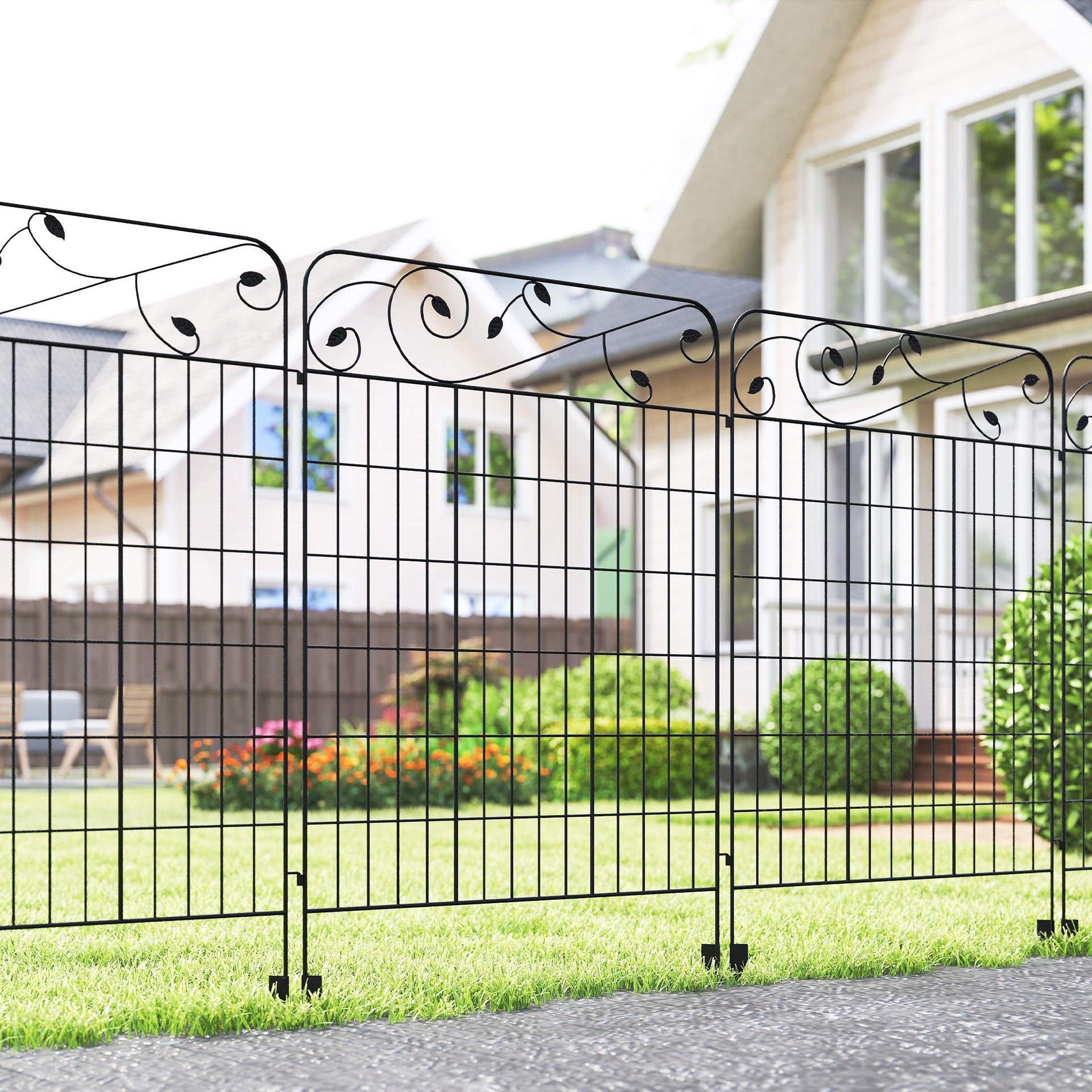 Outsunny Garden Fence, 4 Pack Steel Fence Panels, 11.5' L x 43" H, Rust-Resistant Decorative Border Flower Edging for Yard, Landscape, Patio, Outdoor Decor, Square Vines