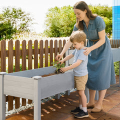 Outsunny 2 Tier Raised Garden Bed, Wooden Elevated Planter Box with Legs, Outdoor Plant Bed for Flowers Vegetables Herbs Gray