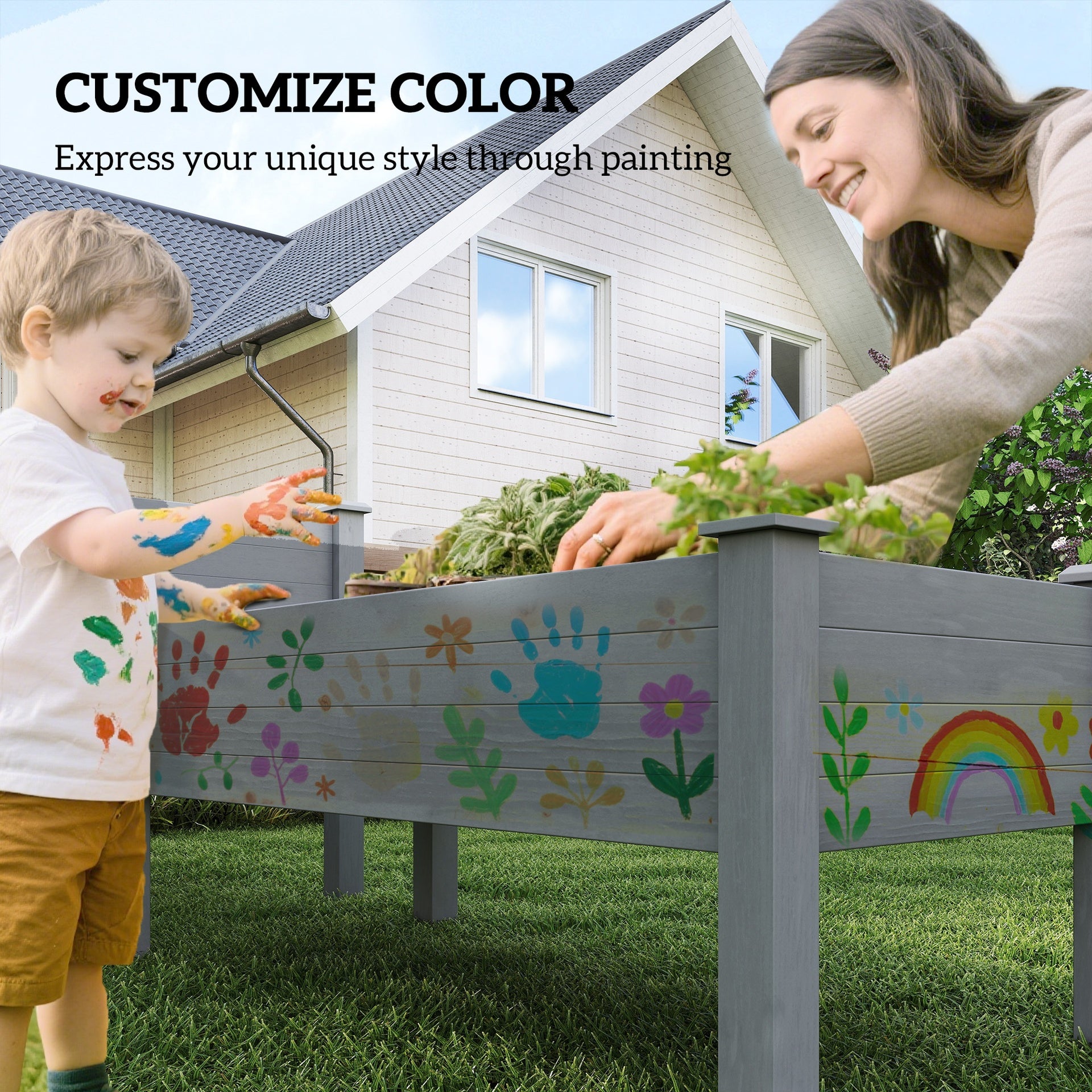 Outsunny 2 Tier Raised Garden Bed, Wooden Elevated Planter Box with Legs, Outdoor Plant Bed for Flowers Vegetables Herbs Gray