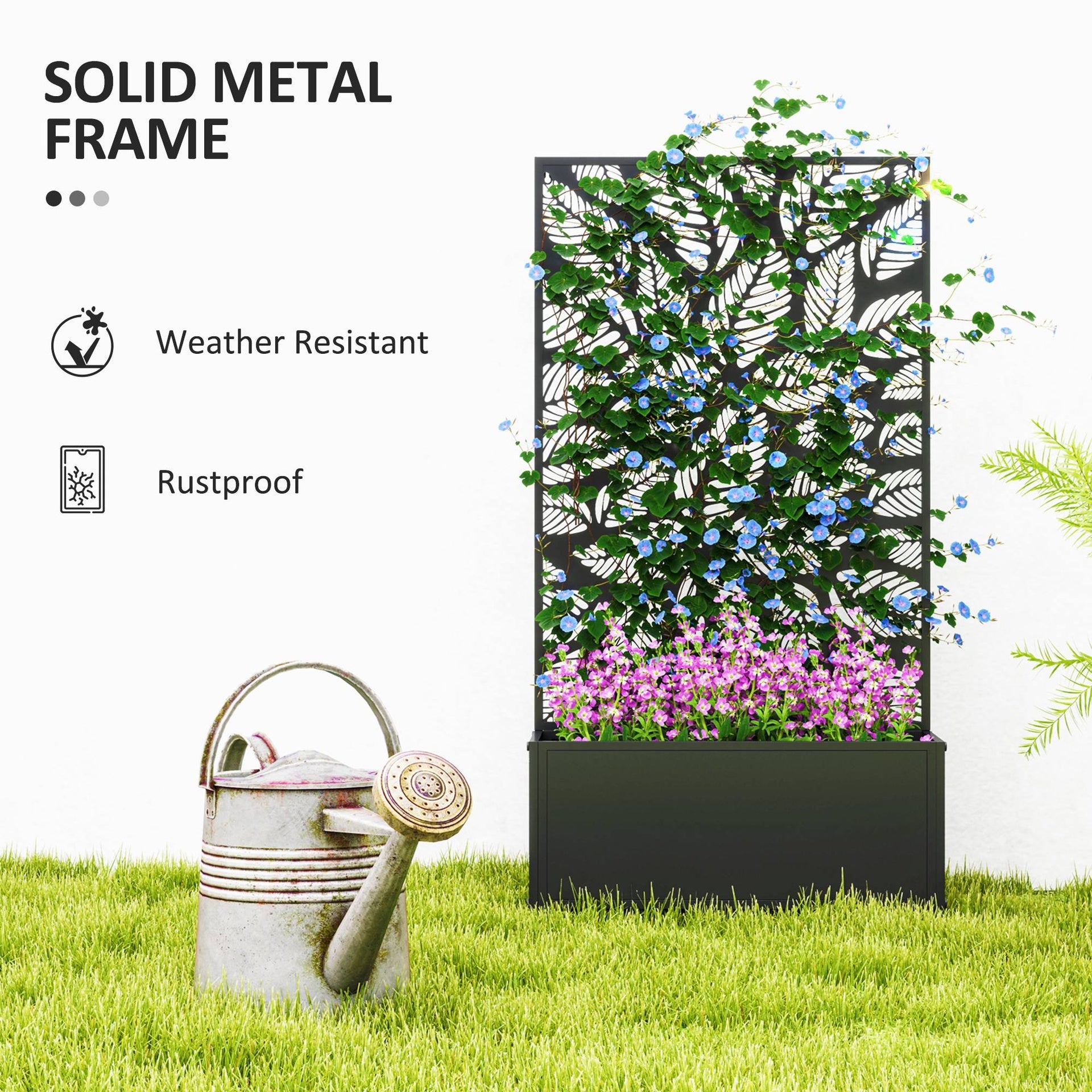 Outsunny Metal Garden Bed with Trellis for Climbing Plants, Freestanding or Wall Mounted Flower Bed for Garden, Patio, Balcony