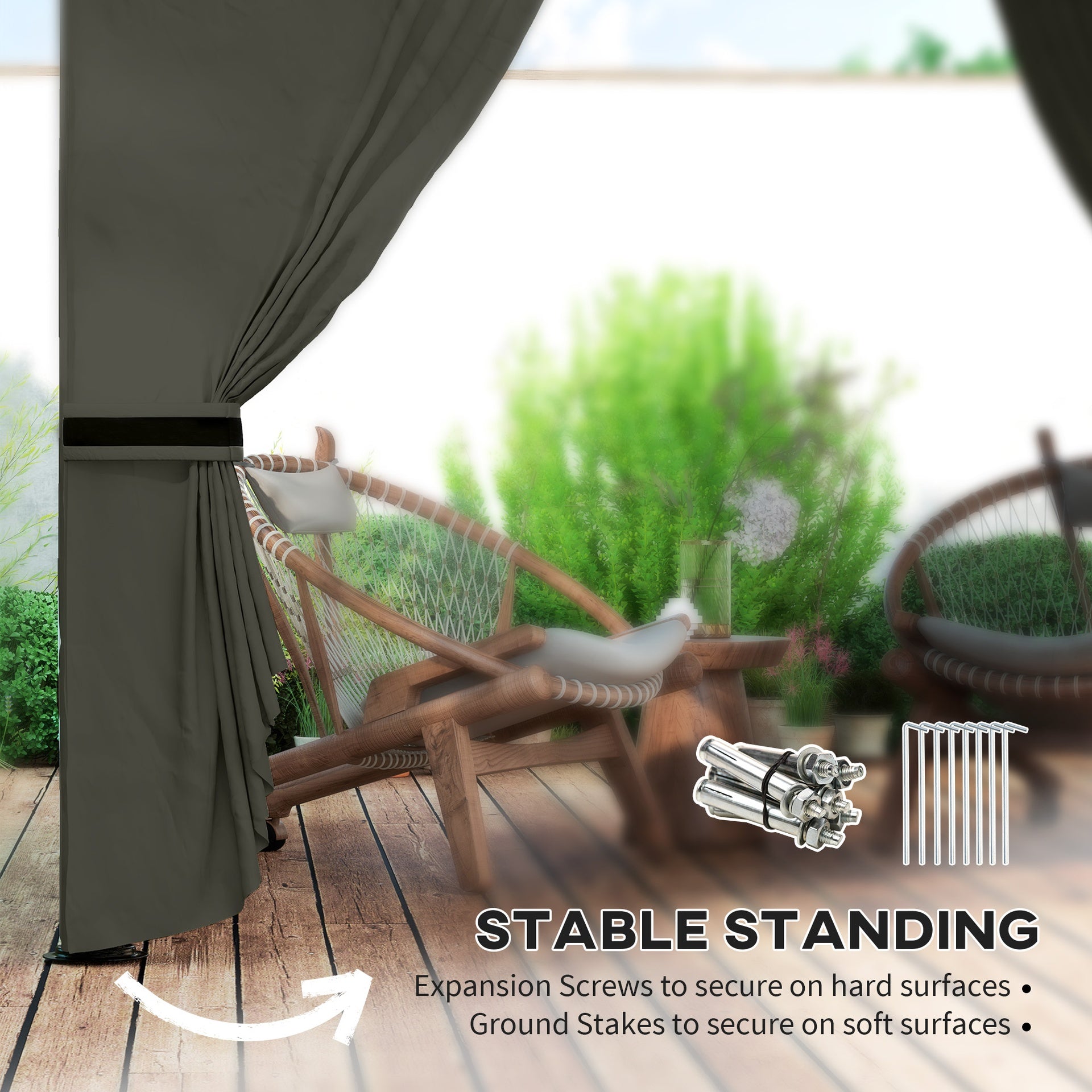 Outsunny 11' x 11' Outdoor Gazebo, Double Roof Patio Gazebo with Curtains, Church Windows, Galvanized Steel Frame, Dark Gray