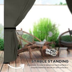 Outsunny 11' x 11' Outdoor Gazebo, Double Roof Patio Gazebo with Curtains, Church Windows, Galvanized Steel Frame, Dark Gray