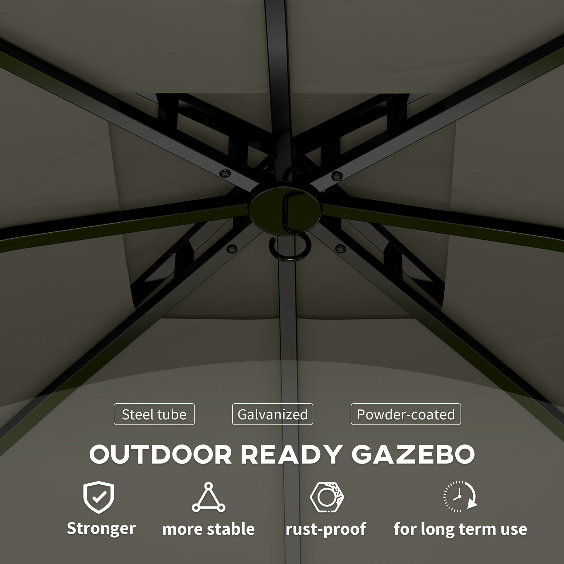 Outsunny 11' x 11' Outdoor Gazebo, Double Roof Patio Gazebo with Curtains, Church Windows, Galvanized Steel Frame, Dark Gray