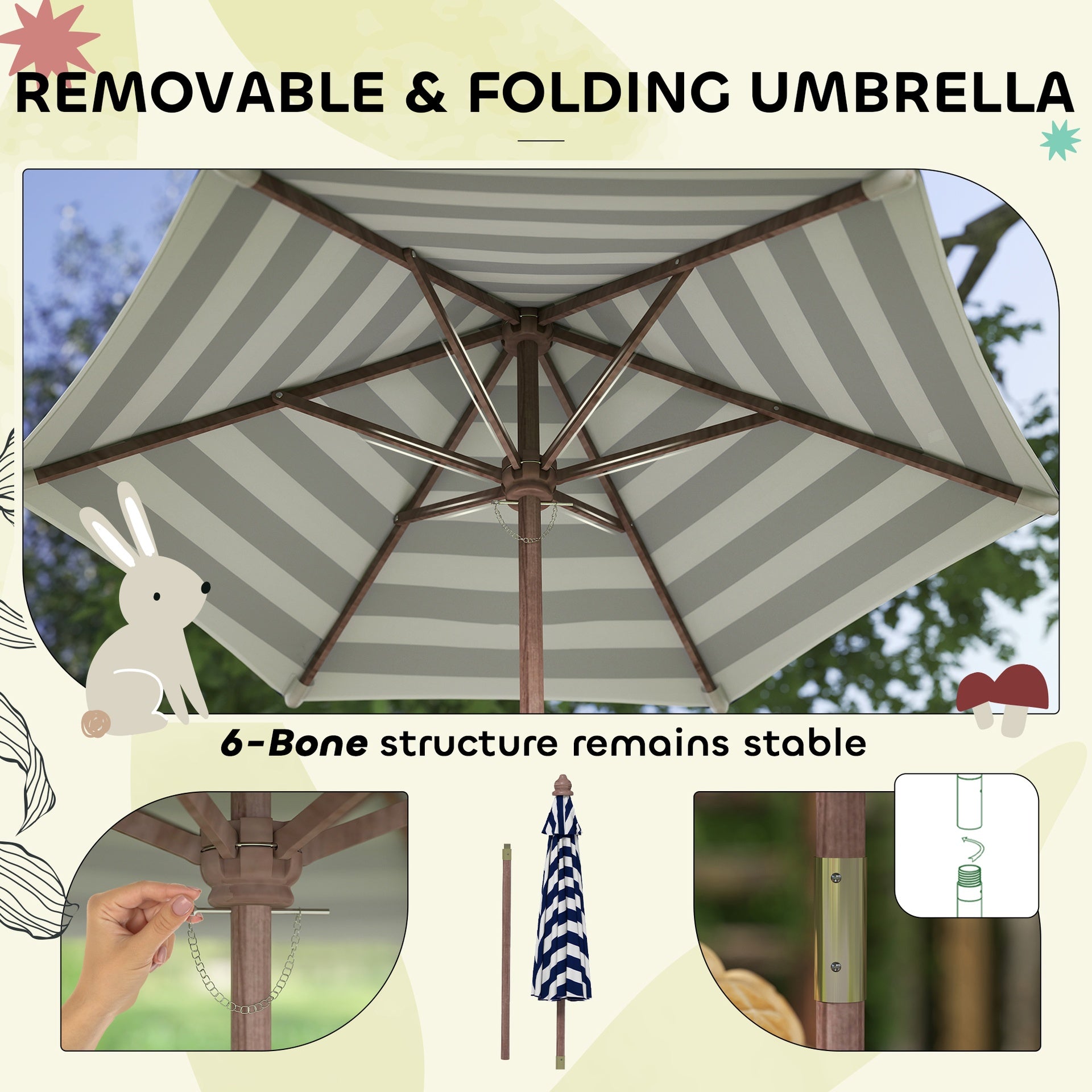 Qaba Outdoor Wooden Kids Picnic Table & Bench Set with Cushions and Umbrella, for Patio, Garden, Navy Blue