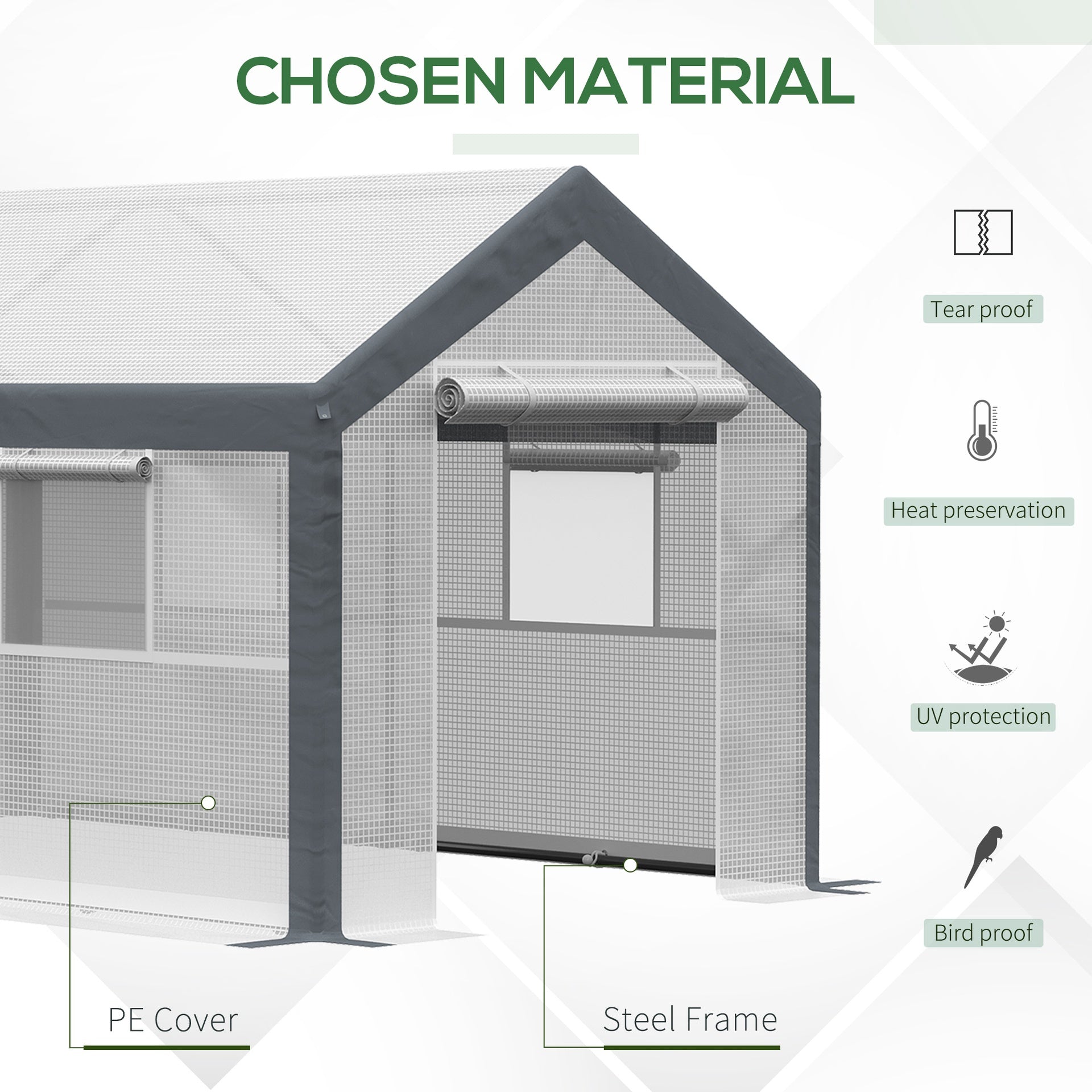 Outsunny 12' x 7' x 7' Greenhouse, Walk-in Outdoor Tunnel Green House with PE Cover, Steel Frame, 2 Roll-Up Zipper Doors & 4 Windows for Flowers, Vegetables, Tropical Plants, White/Dark Gray